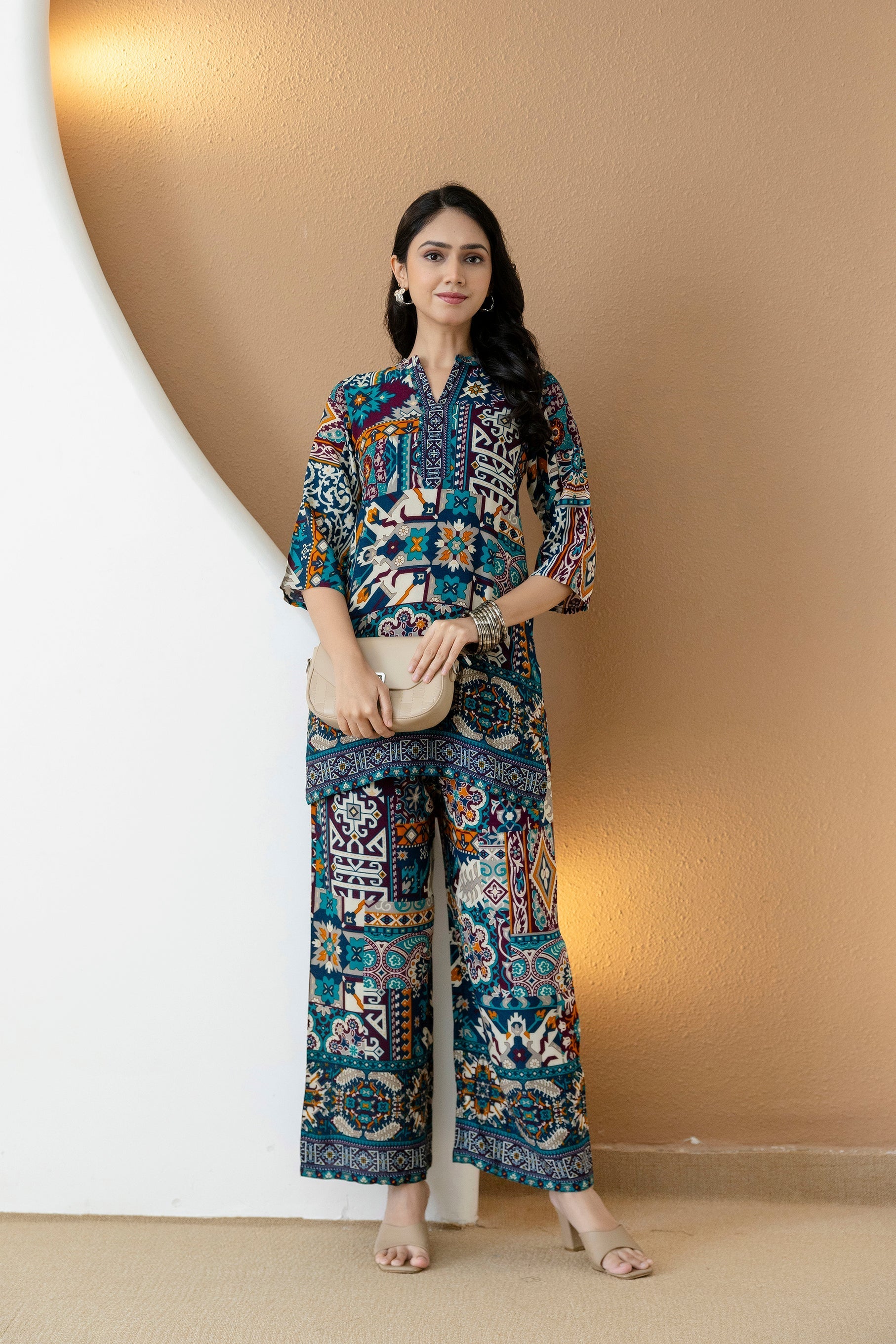 Boho Printed Co-Ord Set, Teal - Hiral Fashion