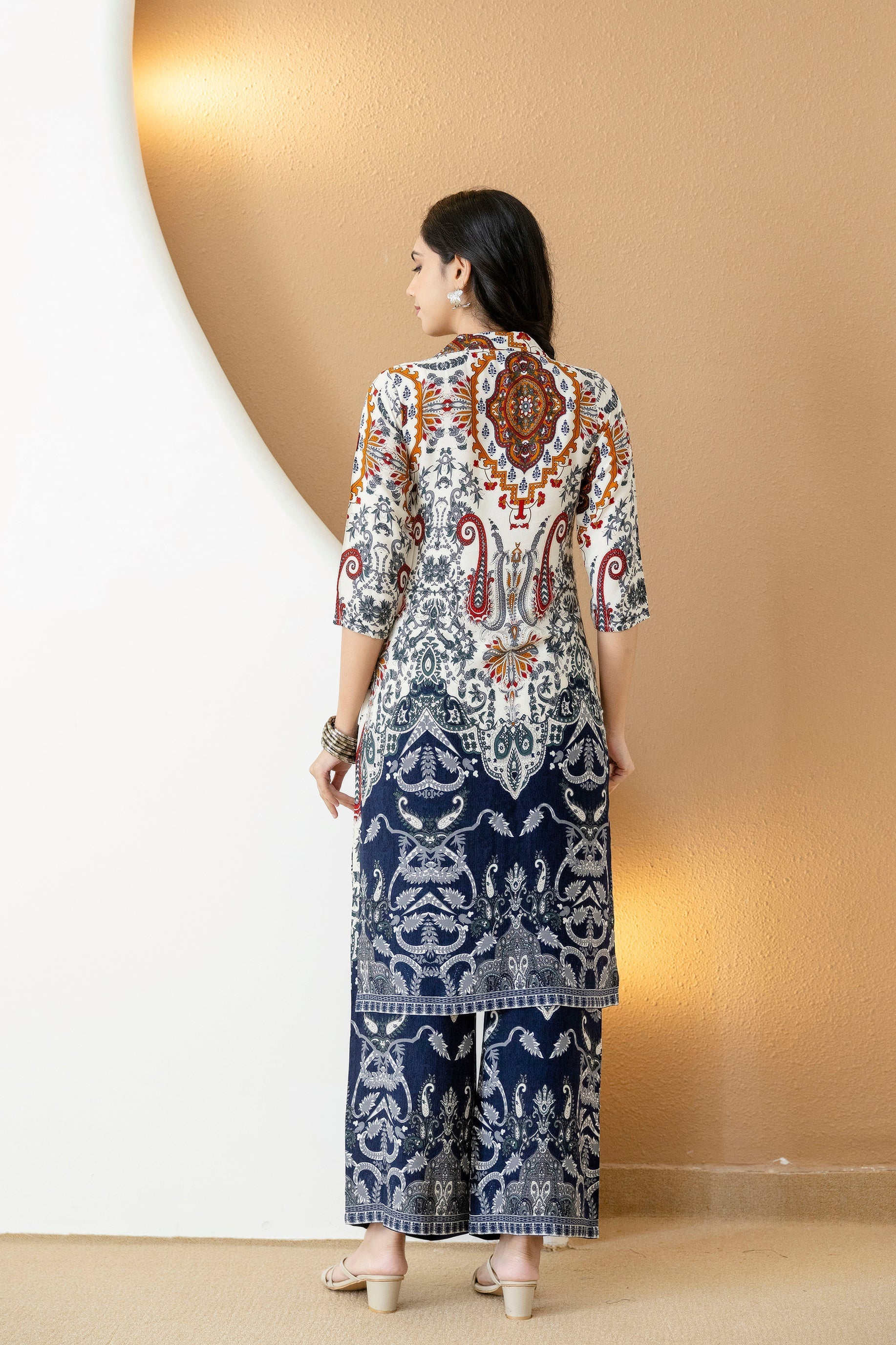 Paisley And Ethnic Motif Printed Kurta With Palazzo, Multicolor - Hiral Fashion