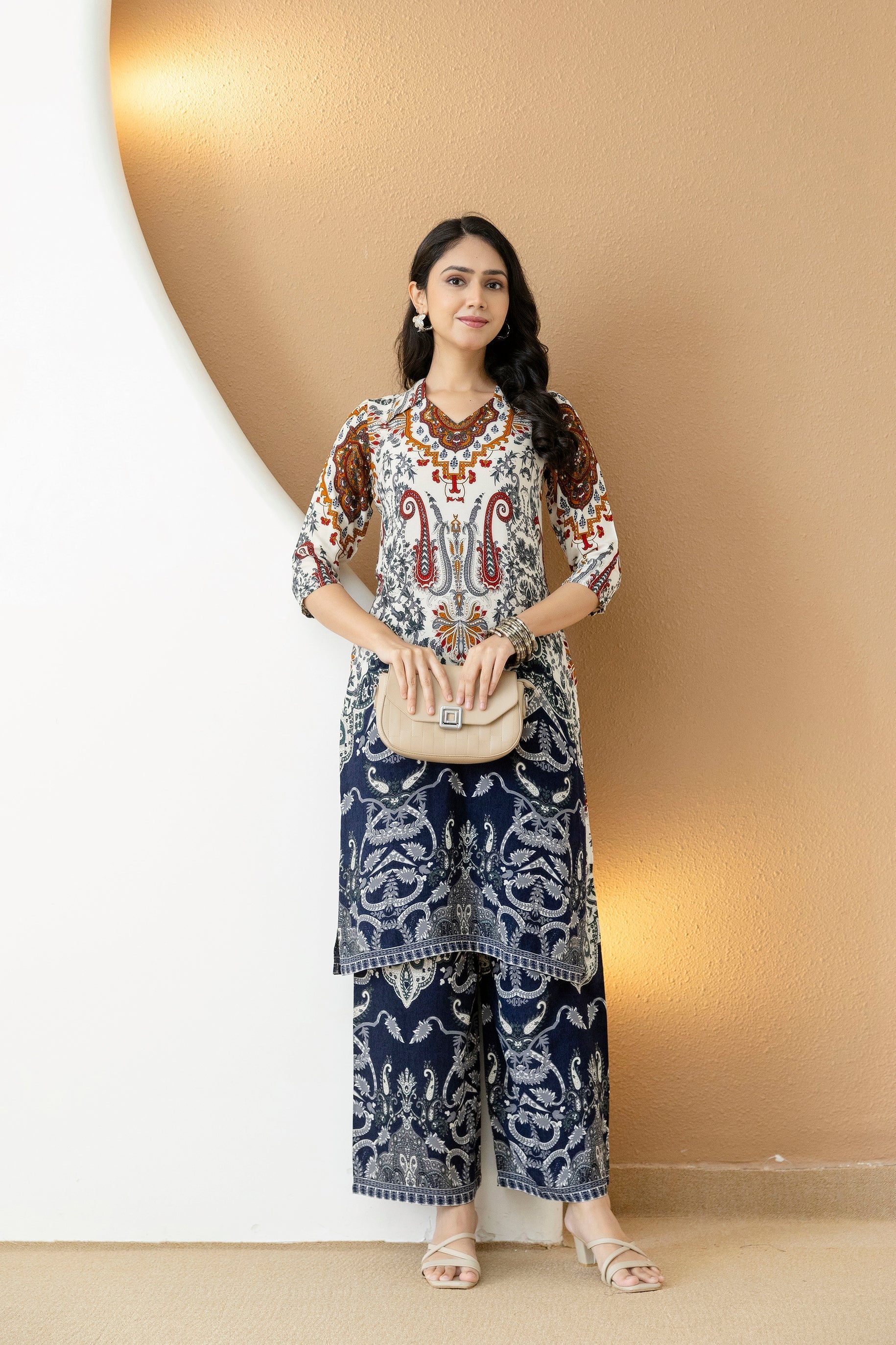 Paisley And Ethnic Motif Printed Kurta With Palazzo, Multicolor - Hiral Fashion