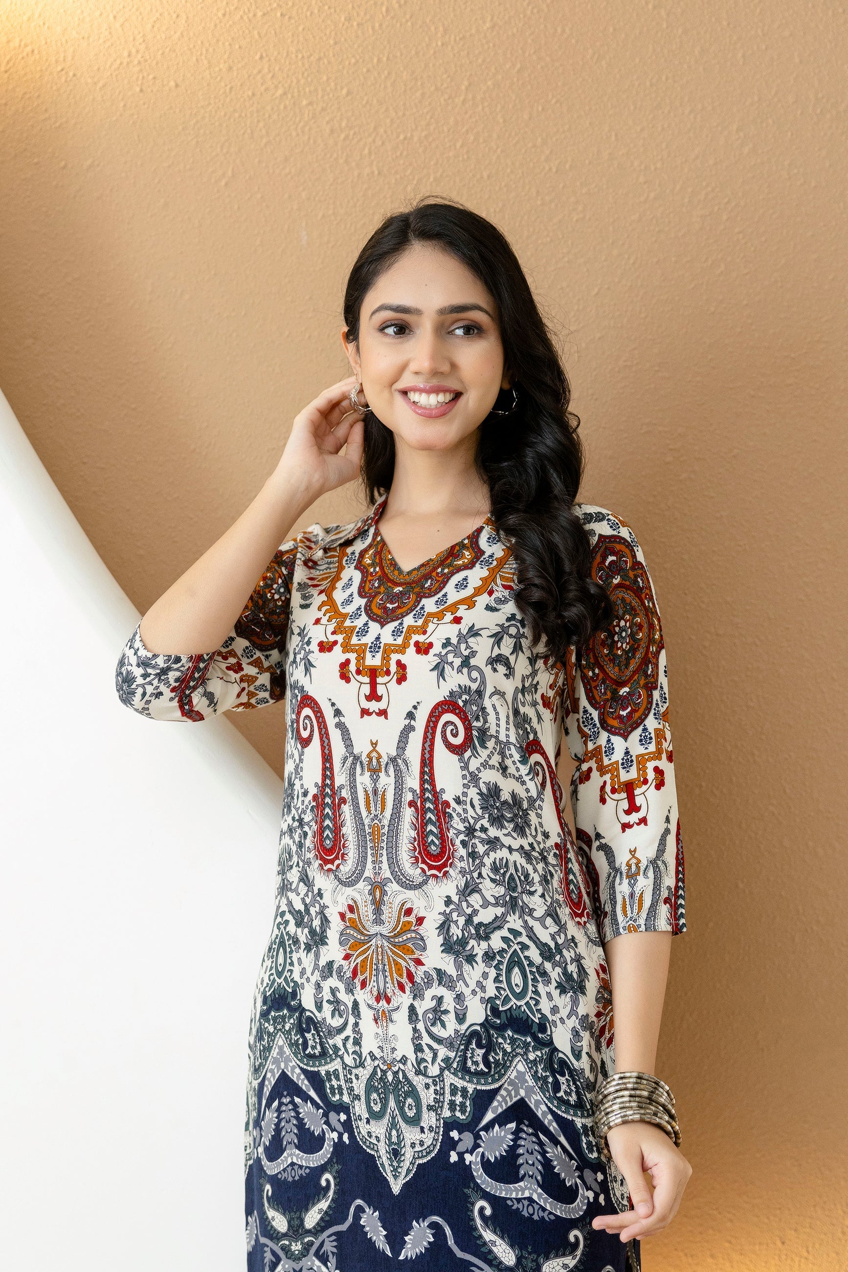 Paisley And Ethnic Motif Printed Kurta With Palazzo, Multicolor - Hiral Fashion