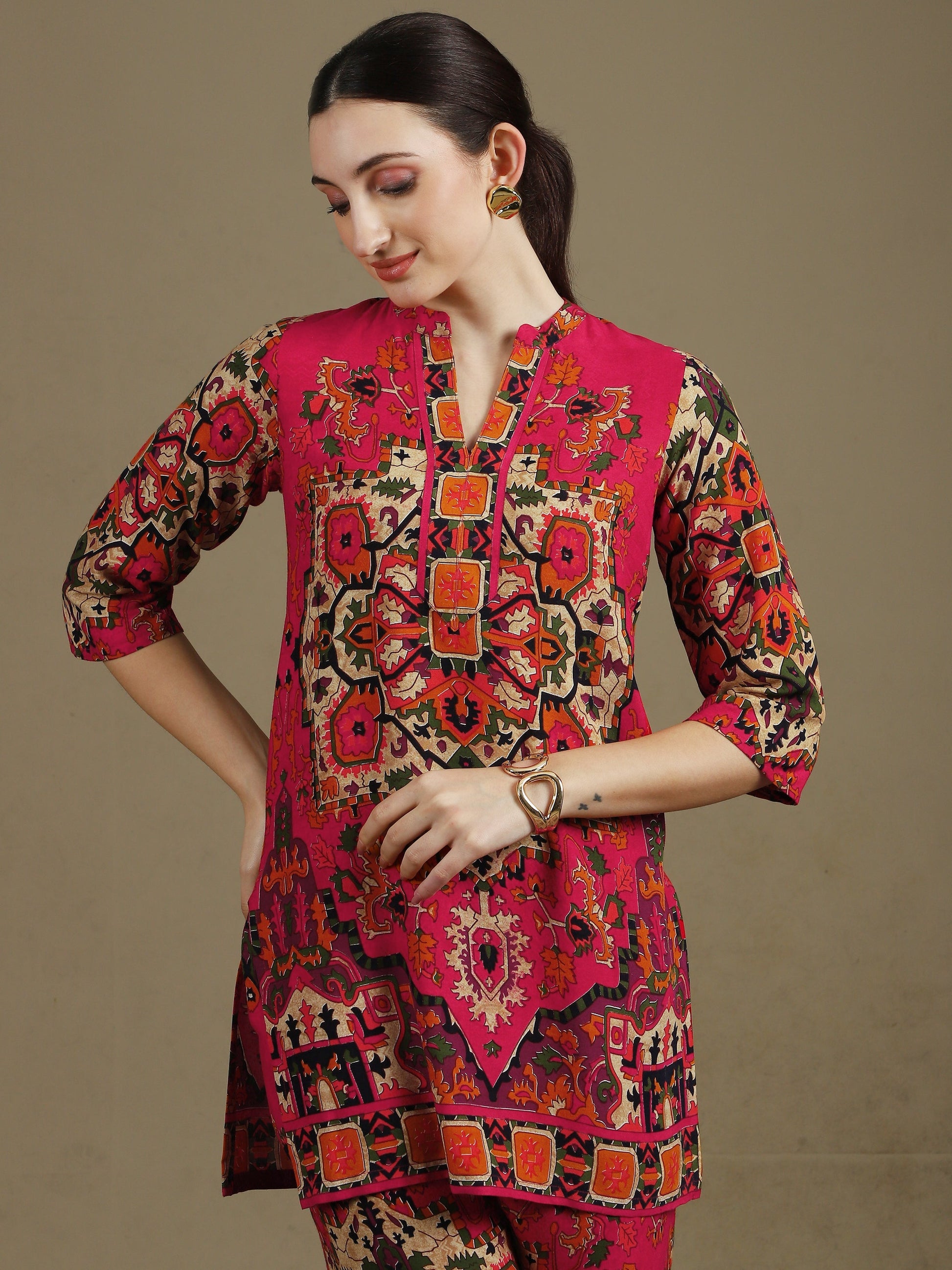 Ethnic Printed Co-Ord Set, Pink - Hiral Fashion