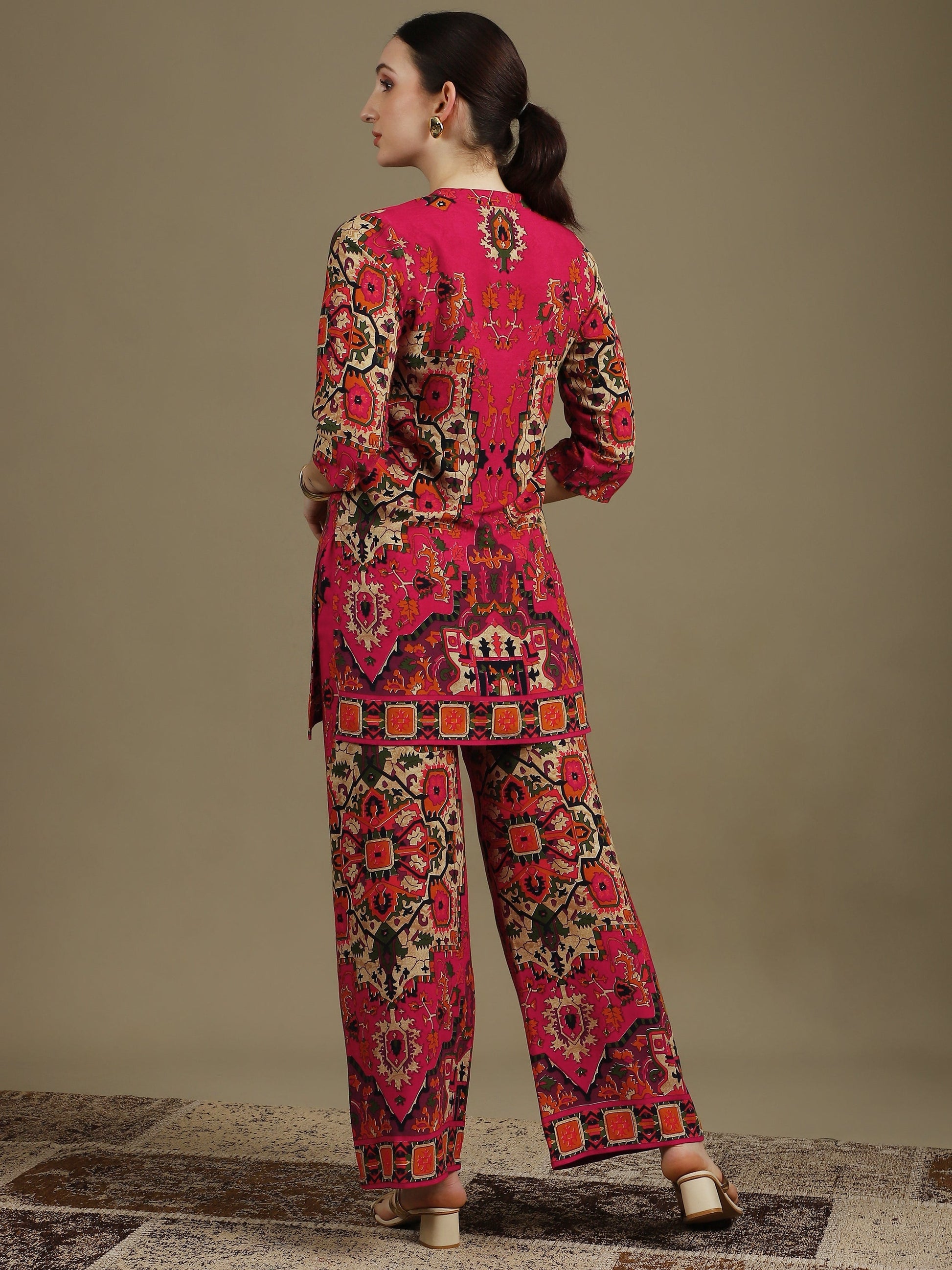 Ethnic Printed Co-Ord Set, Pink - Hiral Fashion