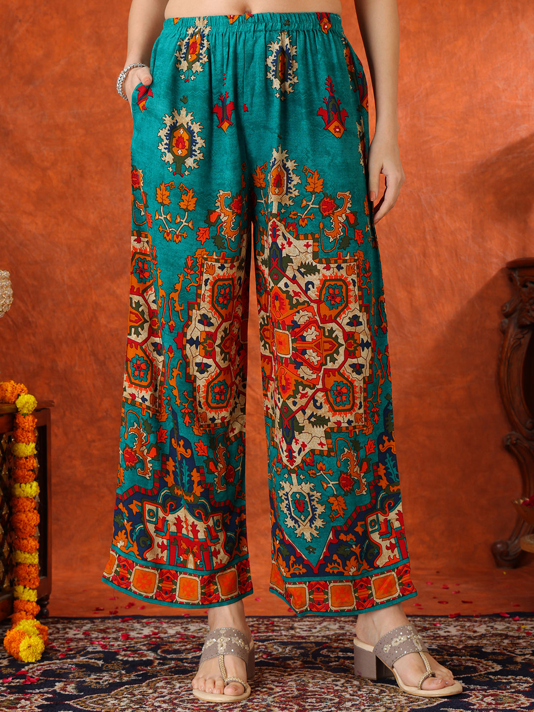Ethnic Printed Co-Ord Set, Teal - Hiral Fashion