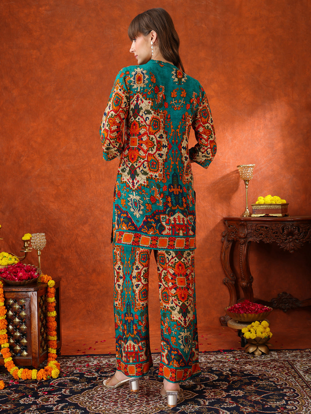 Ethnic Printed Co-Ord Set, Teal - Hiral Fashion