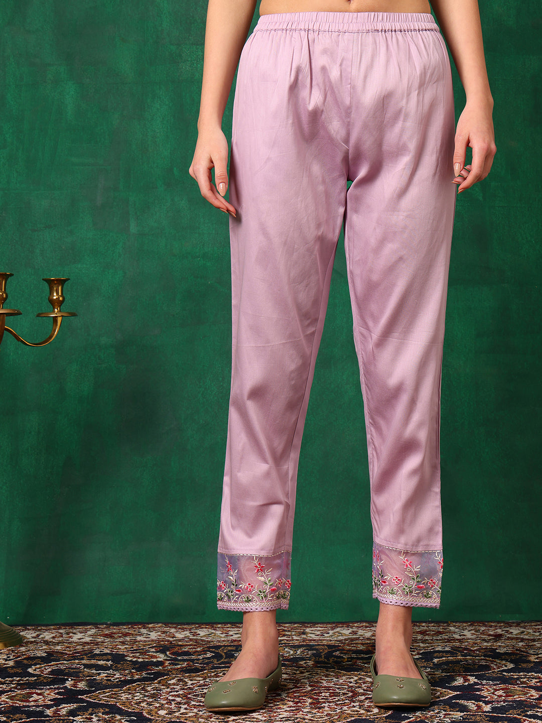 Embroidered Chikankari Kurta With Pant & Dupatta, Lavender - Hiral Fashion