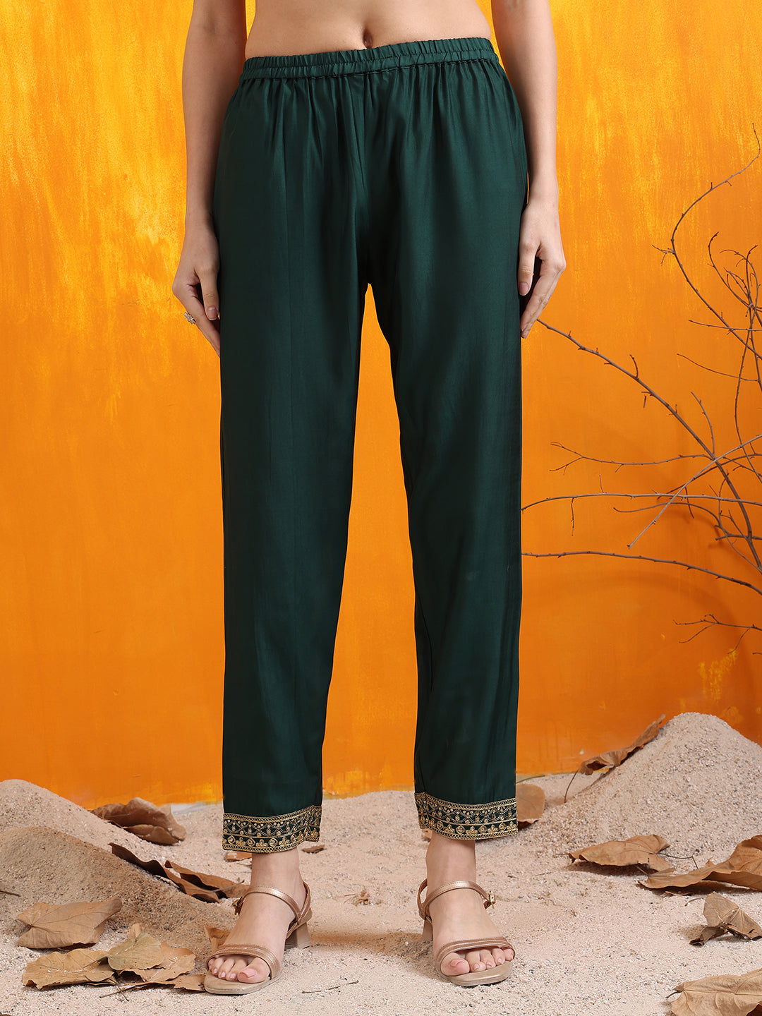 Sequined Embroidered Kurta With Pant & Embroidered Dupatta, Bottle-Green - Hiral Fashion