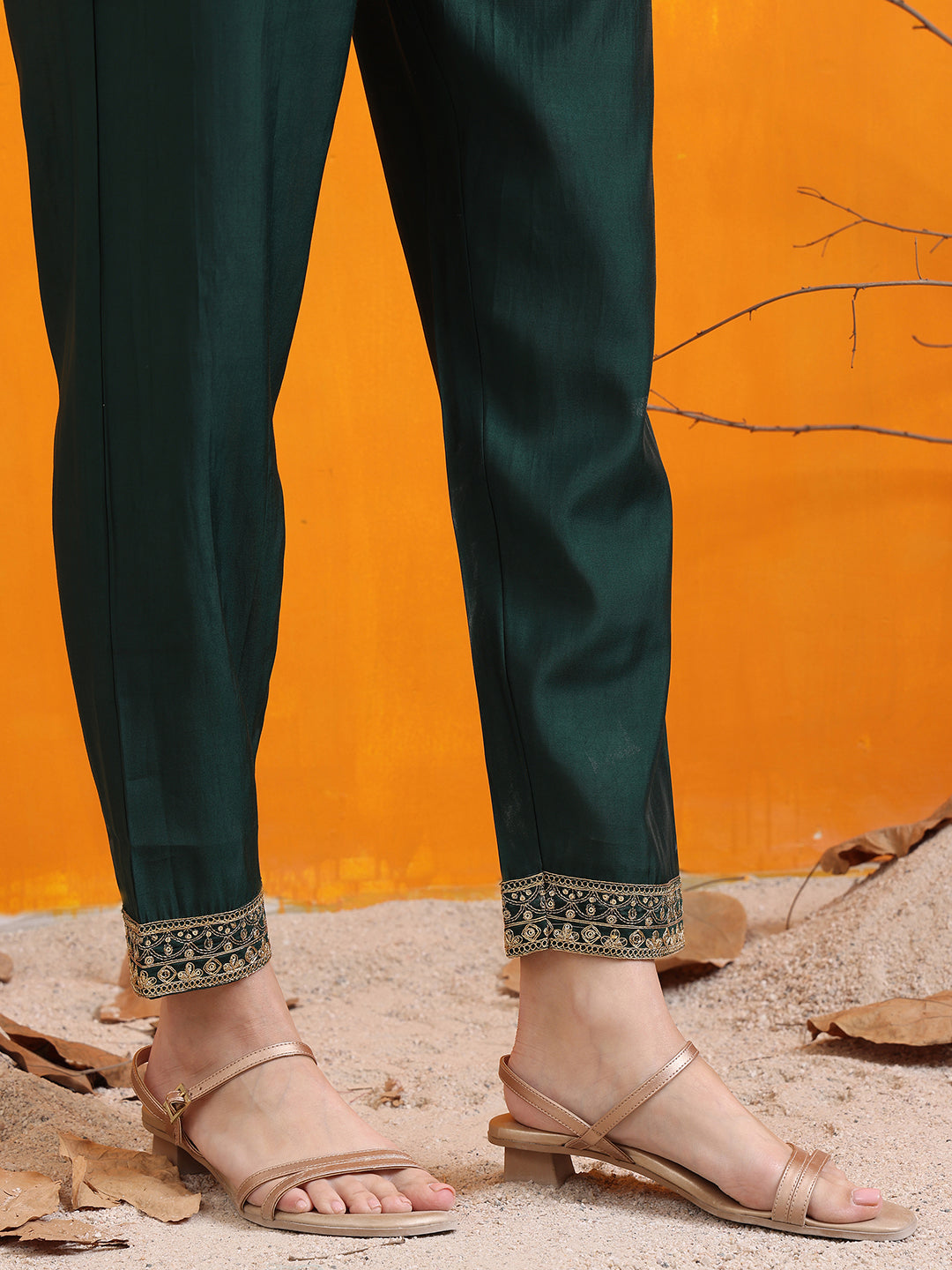 Sequined Embroidered Kurta With Pant & Embroidered Dupatta, Bottle-Green - Hiral Fashion