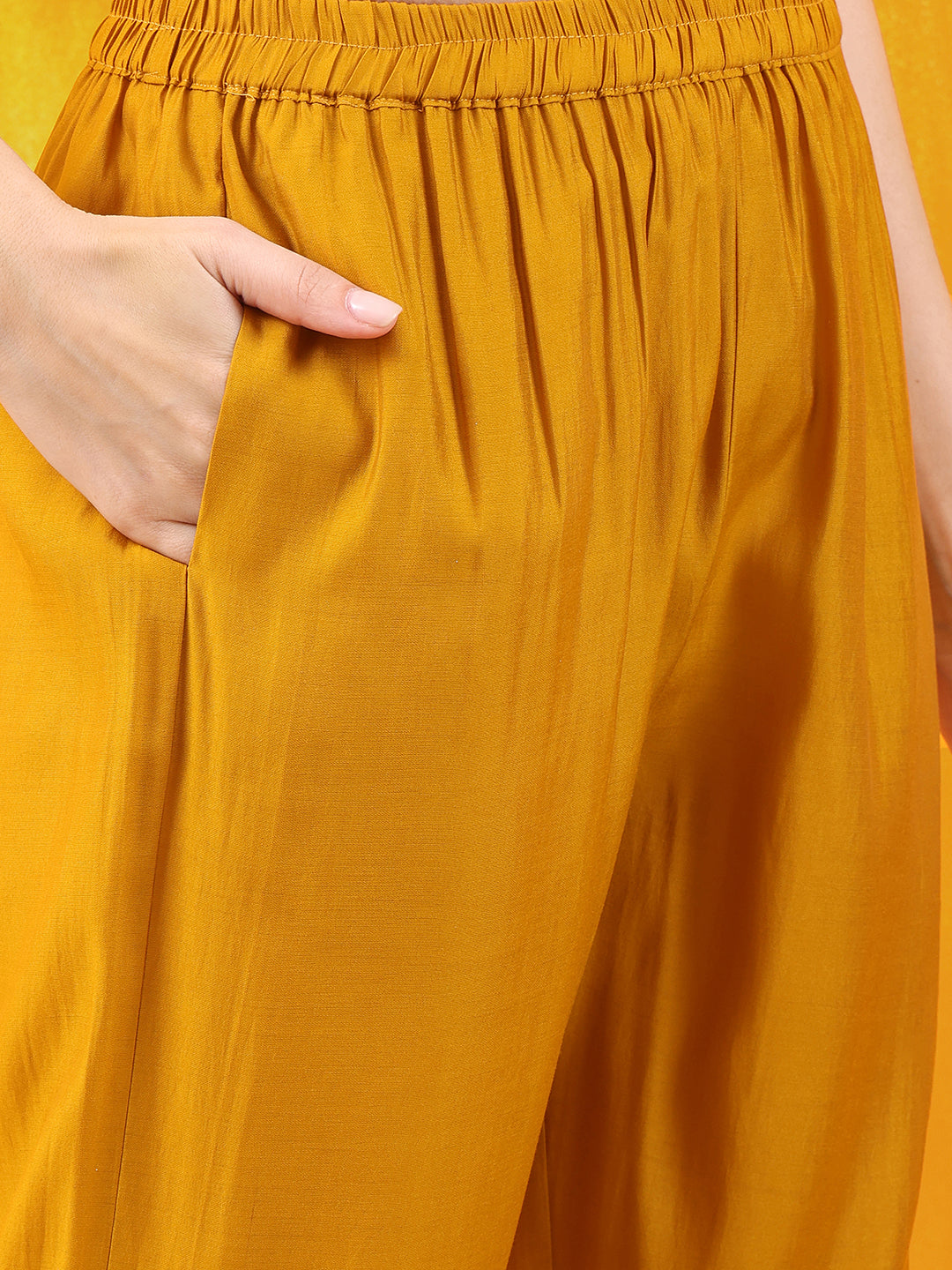 Sequined Embroidered & Applique Patch Kurta With Pant & Printed Dupatta, Mustard - Hiral Fashion