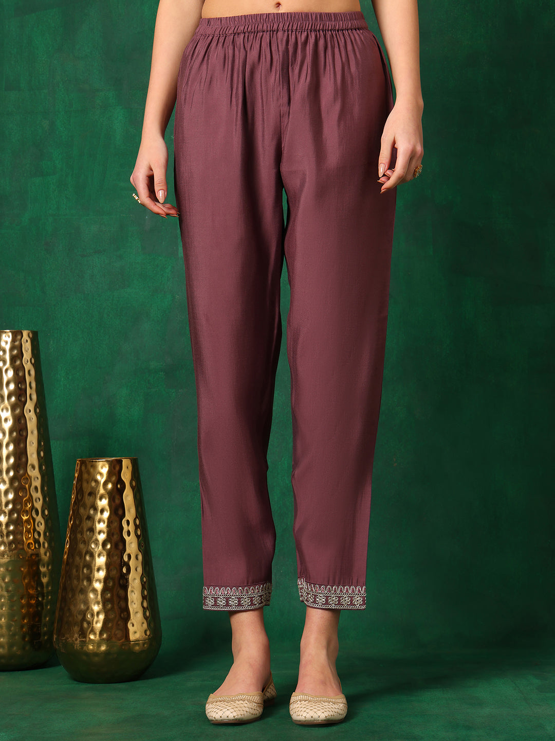 Sequined Embroidered Kurta With Pant & Printed Dupatta, Mauve - Hiral Fashion