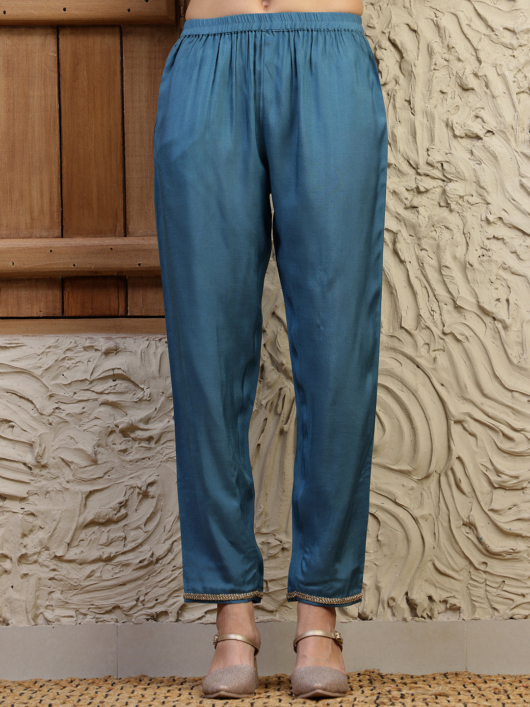 Hand Embroidered Kurta With Pant & Dual Toned Dupatta, Blue - Hiral Fashion