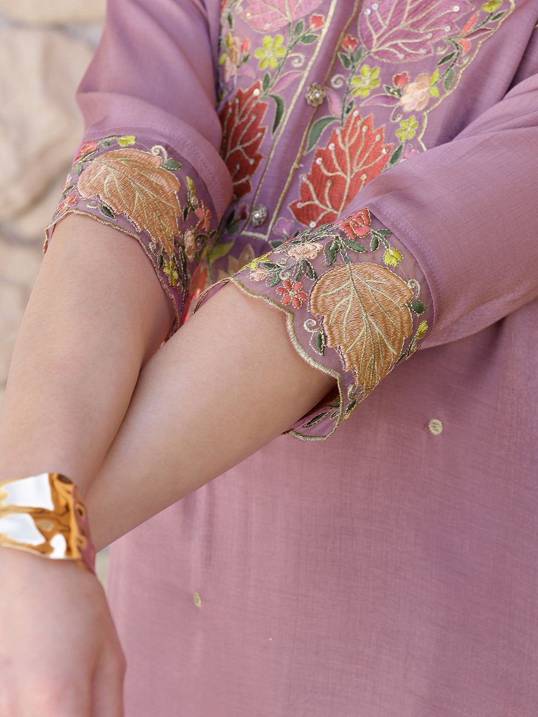 Embroidered Kurta With Pant & Embroidered Dupatta, Purple - Hiral Fashion