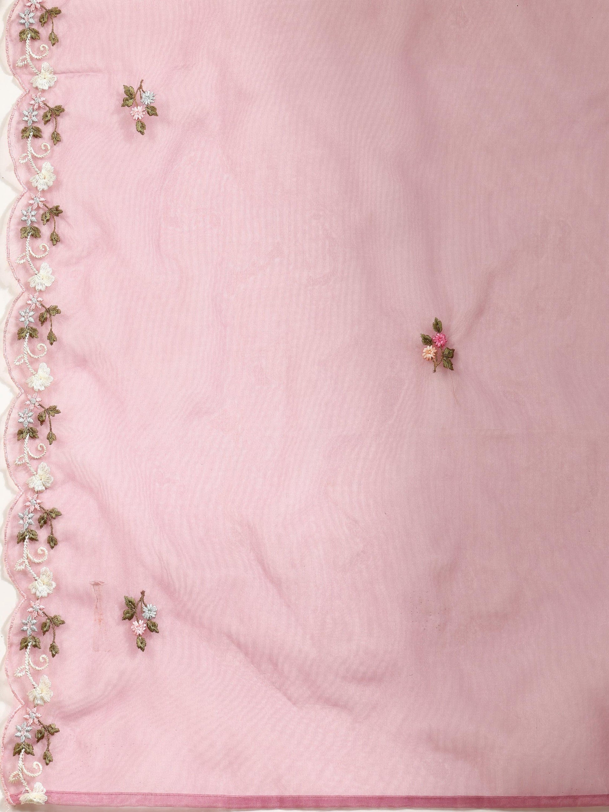 Embroidered Kurta With Pant & Organza Dupatta, Pink - Hiral Fashion