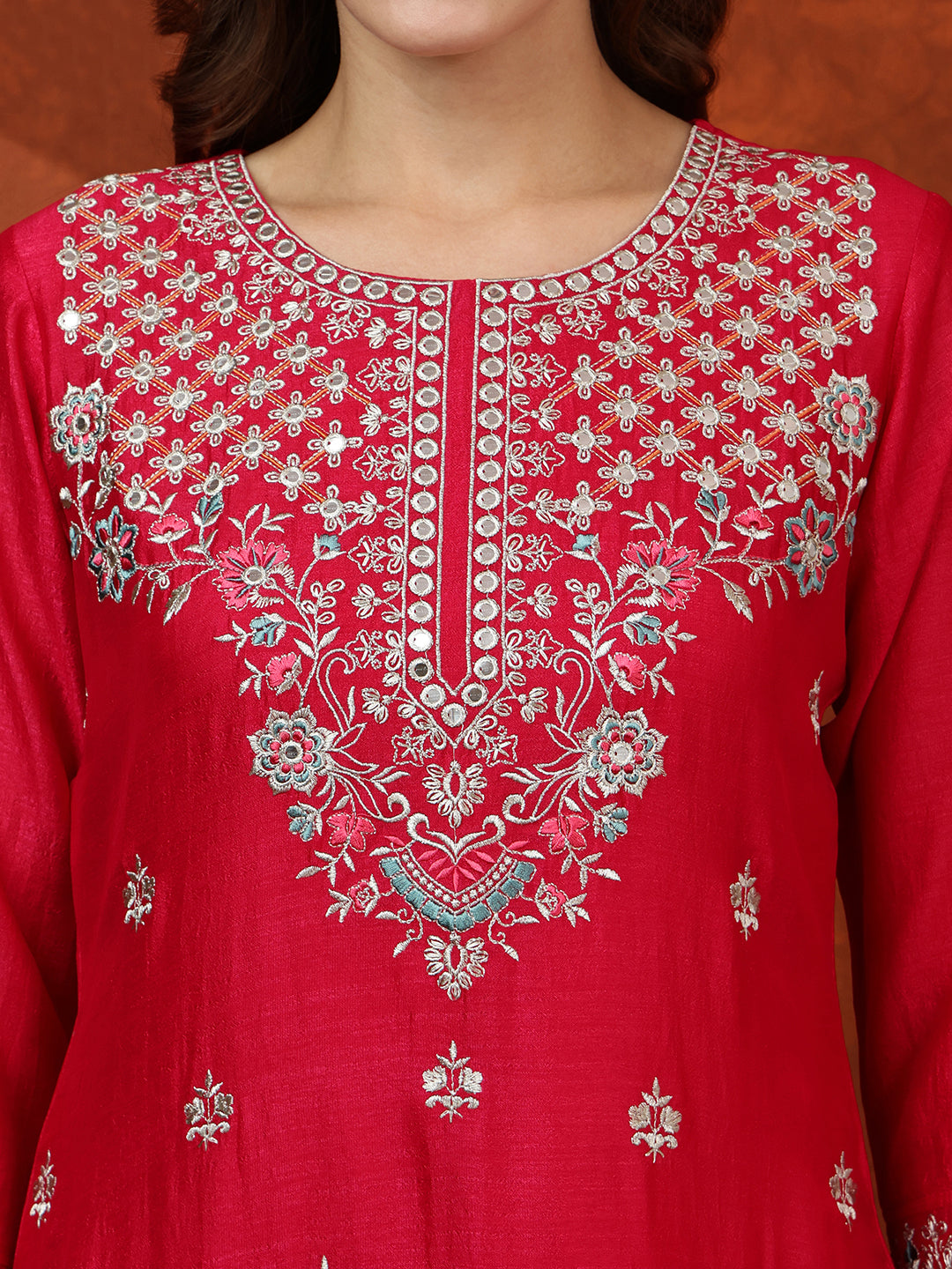 Embroidered Kurta With Pant & Embroidered Dupatta, Pink - Hiral Fashion