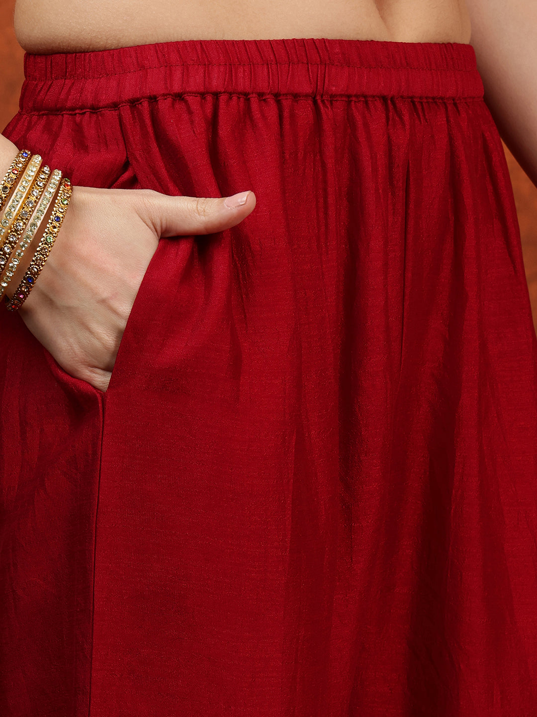 Embroidered Anarkali Kurta With Pant & Bandhni Printed Dupatta, Maroon - Hiral Fashion