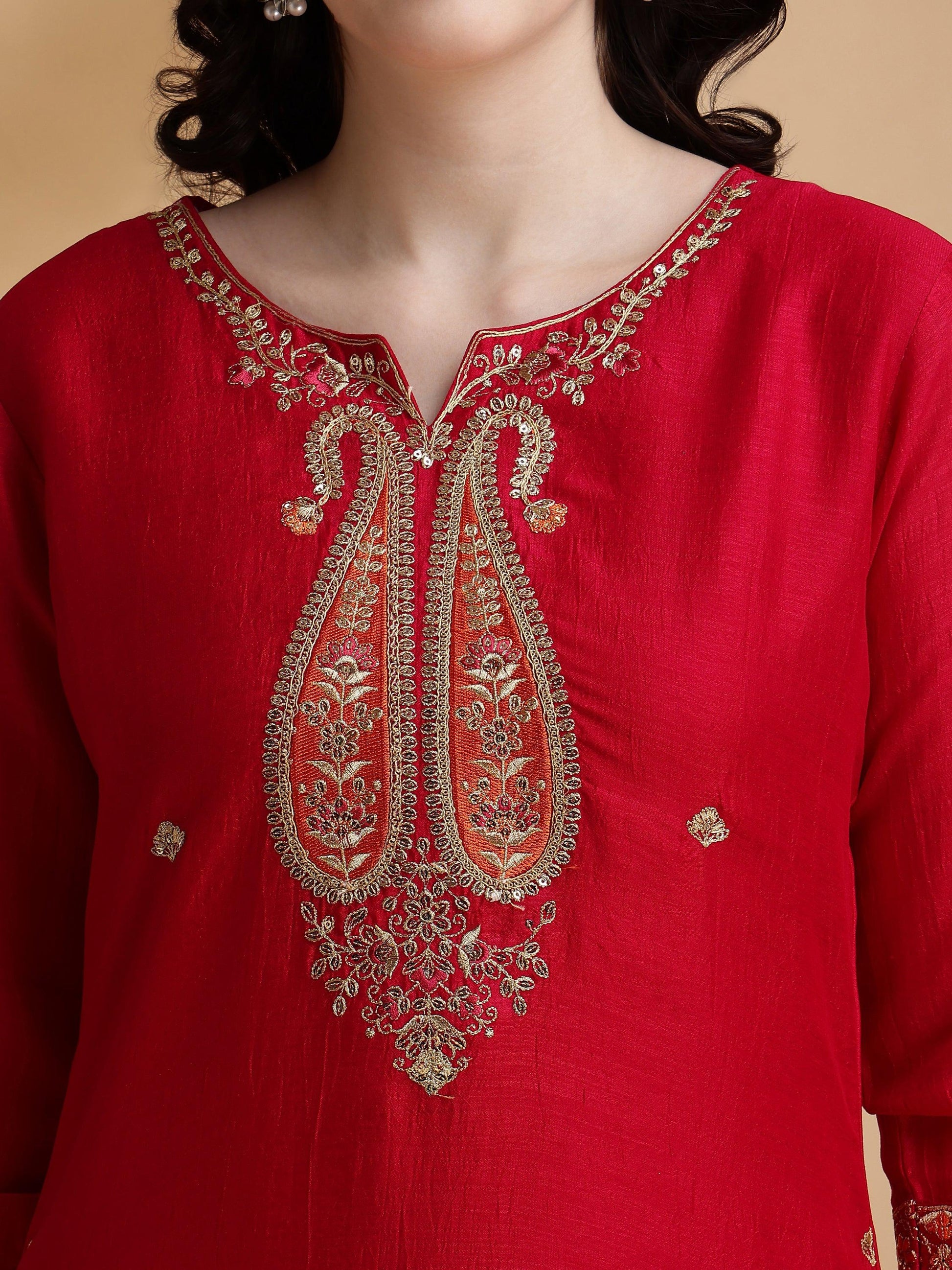 Embroidered Kurta With Pant & Embroidered Dupatta, Pink - Hiral Fashion