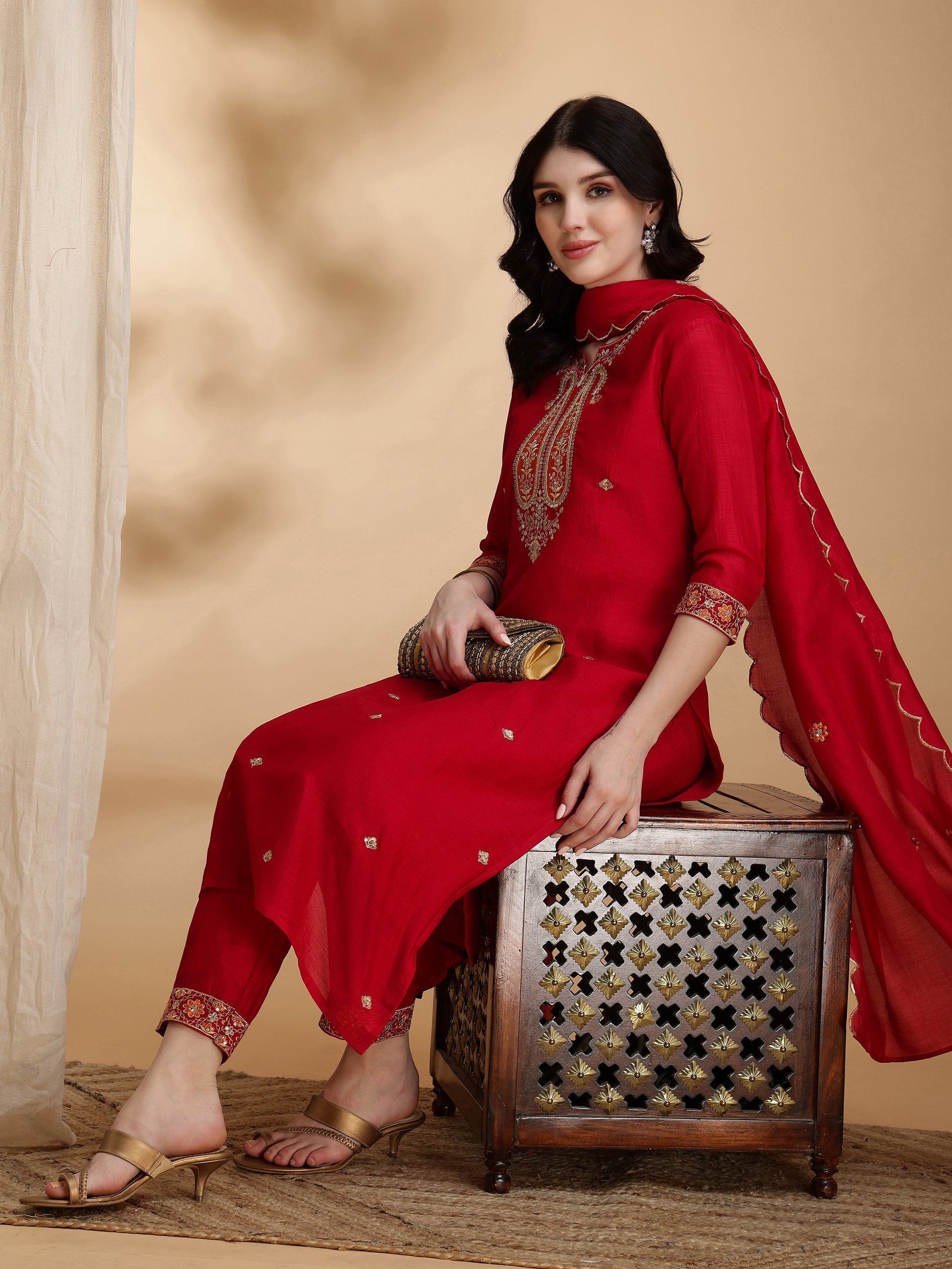 Embroidered Kurta With Pant & Embroidered Dupatta, Pink - Hiral Fashion