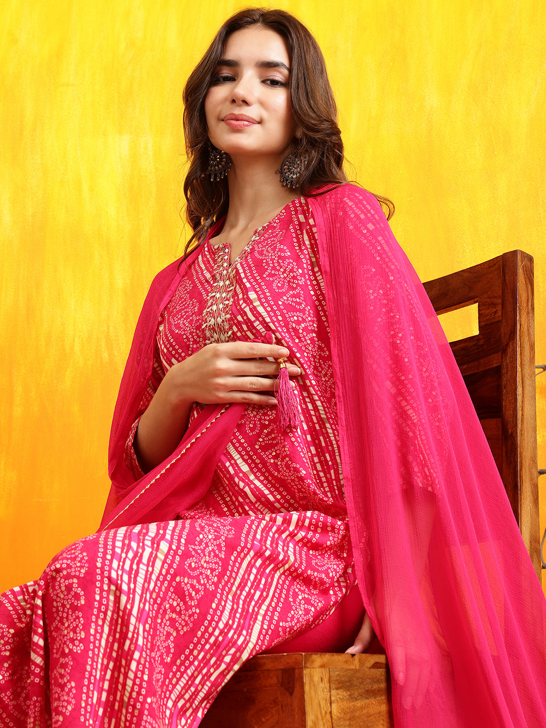 Embroidered Kurta With Pant & Dupatta, Pink - Hiral Fashion