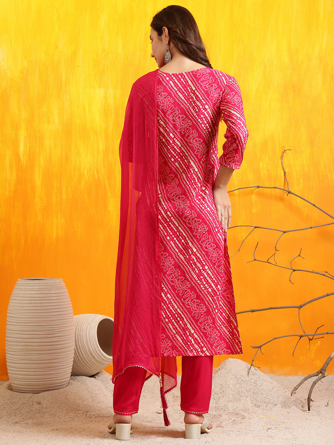Embroidered Kurta With Pant & Dupatta, Pink - Hiral Fashion