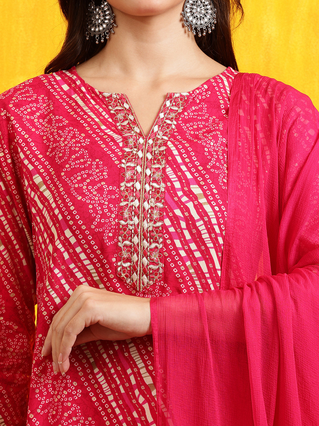 Embroidered Kurta With Pant & Dupatta, Pink - Hiral Fashion