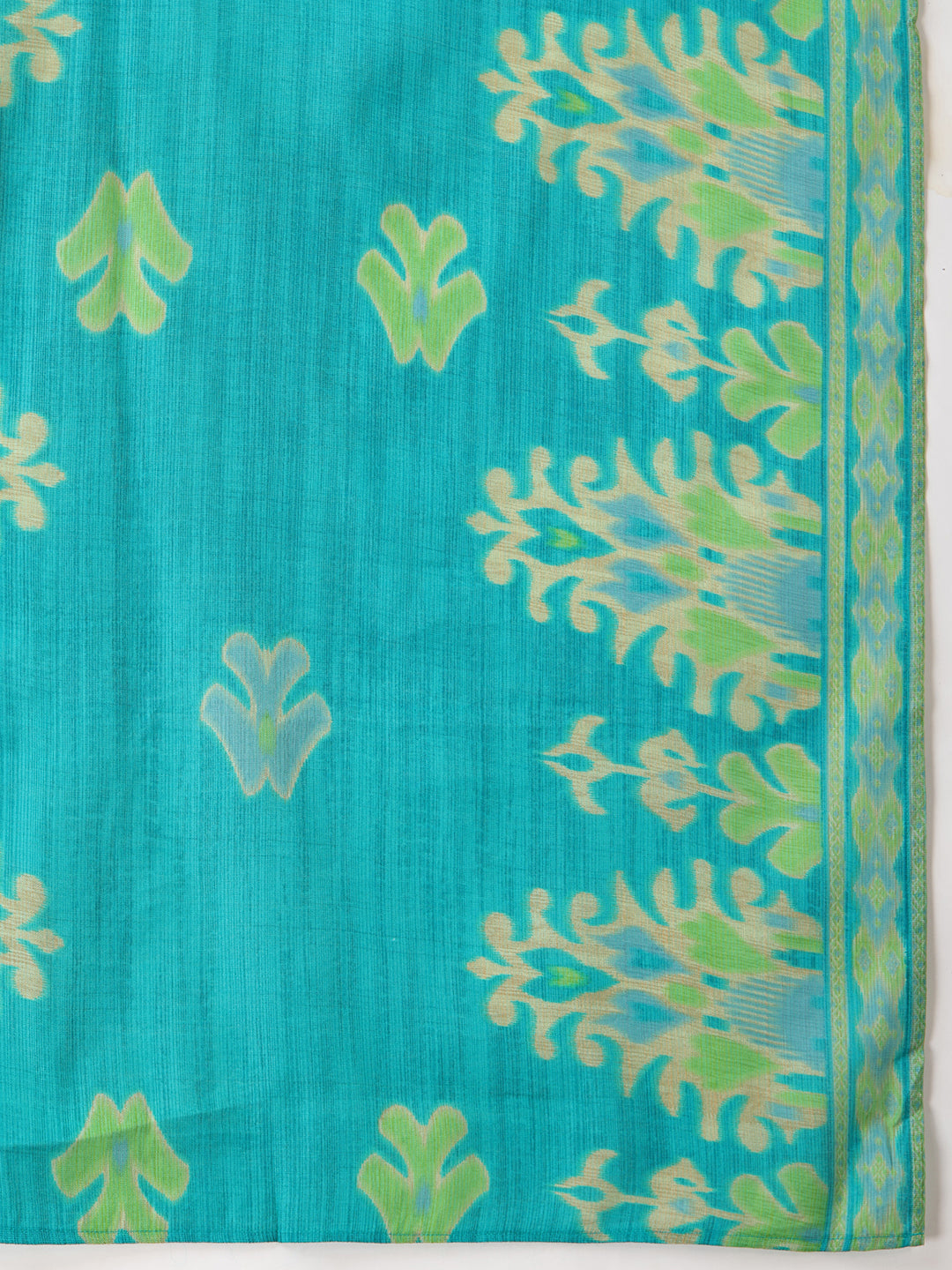 Embroidered & Printed Kurta With Pant & Coordinated Dupatta, Turquoise - Hiral Fashion