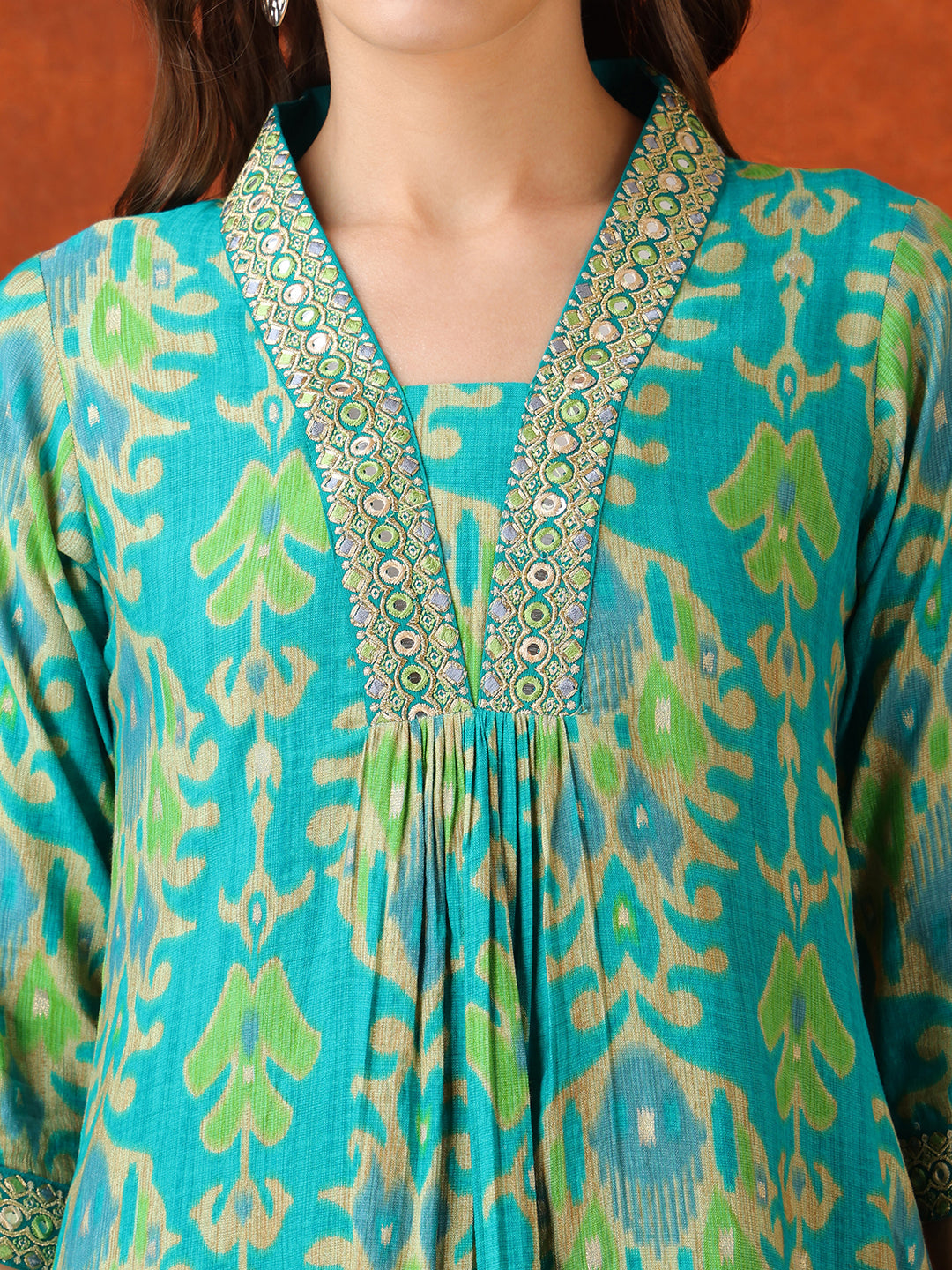 Embroidered & Printed Kurta With Pant & Coordinated Dupatta, Turquoise - Hiral Fashion