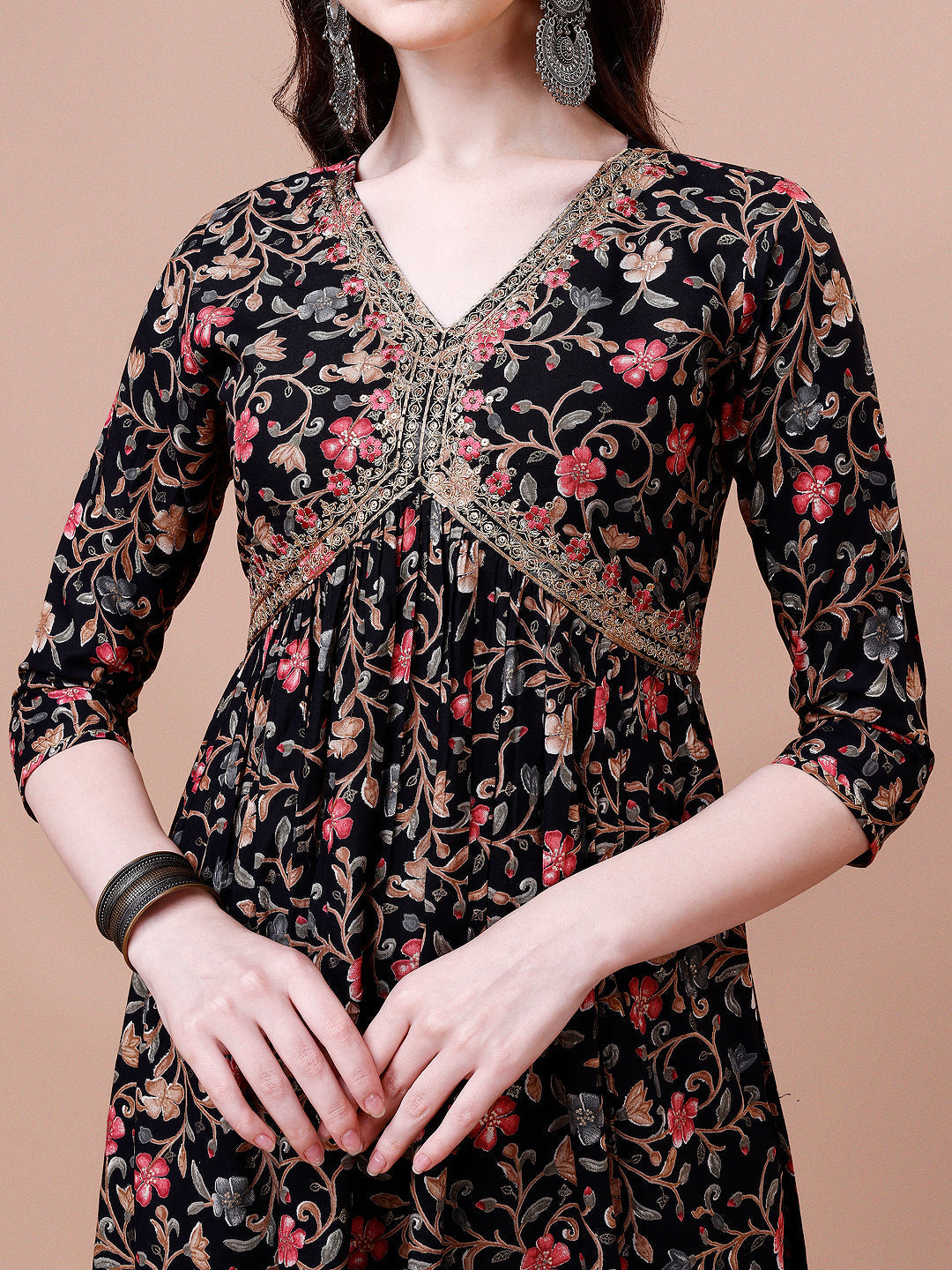 Alia Cut Embroidered & Floral Printed Rayon Kurta With Pant & Dupatta, Multicolor - Hiral Fashion