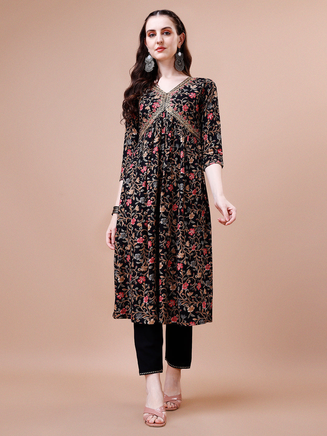 Alia Cut Embroidered & Floral Printed Rayon Kurta With Pant & Dupatta, Multicolor - Hiral Fashion