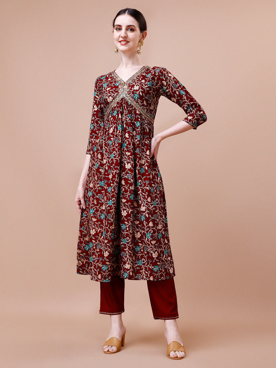 Alia Cut Embroidered & Floral Printed Rayon Kurta With Pant & Dupatta, Multicolor - Hiral Fashion