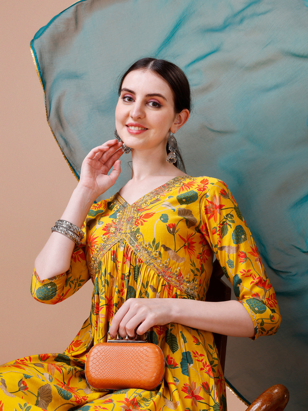 Alia Cut Embroidered & Floral Printed Kurta With Pant & Dupatta, Multicolor - Hiral Fashion