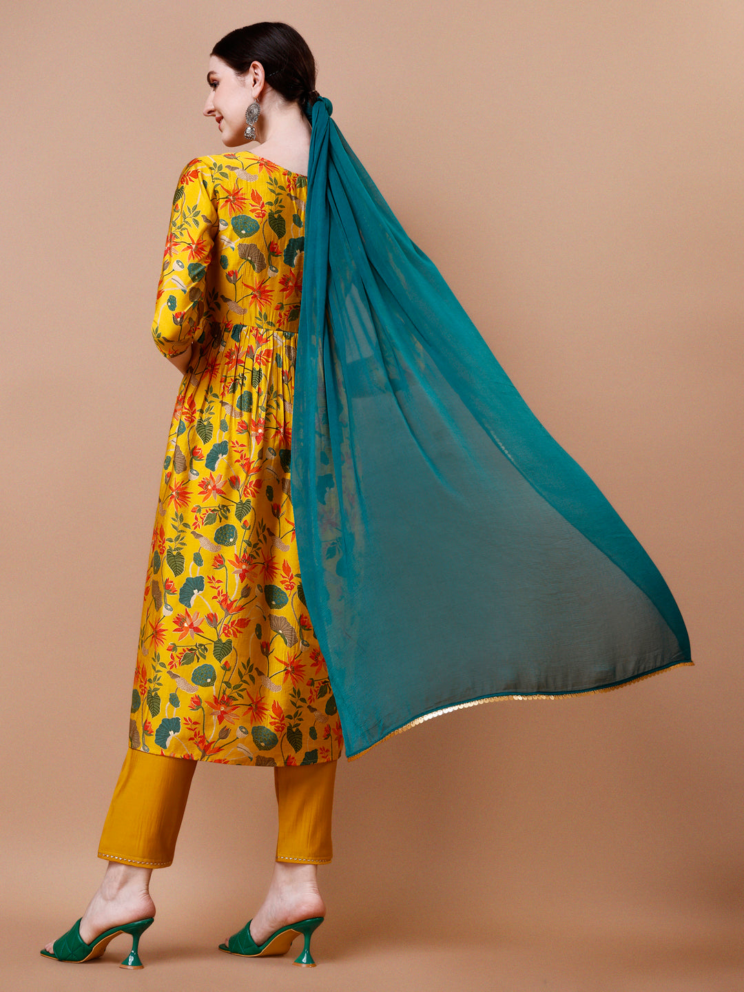 Alia Cut Embroidered & Floral Printed Kurta With Pant & Dupatta, Multicolor - Hiral Fashion