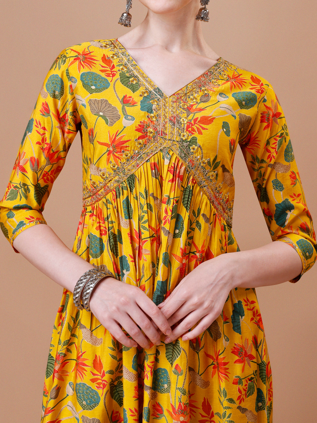 Alia Cut Embroidered & Floral Printed Kurta With Pant & Dupatta, Multicolor - Hiral Fashion