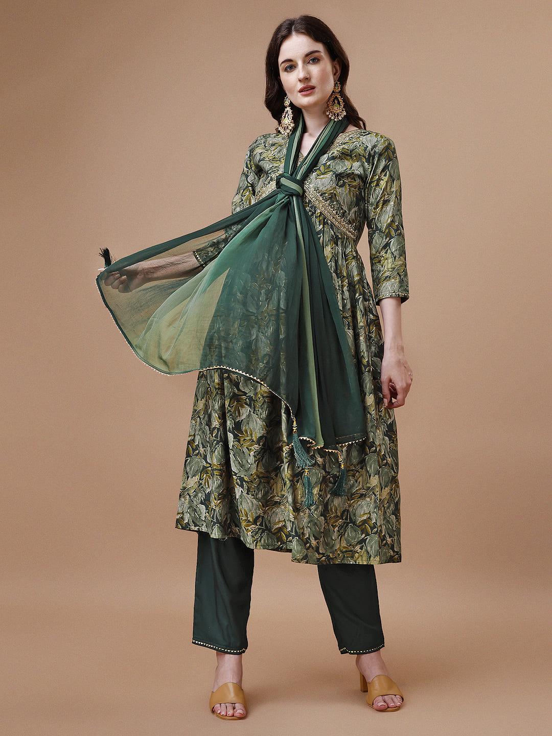 Alia Cut Printed & Embroidered Kurta With Pant & Dupatta, Multicolor - Hiral Fashion