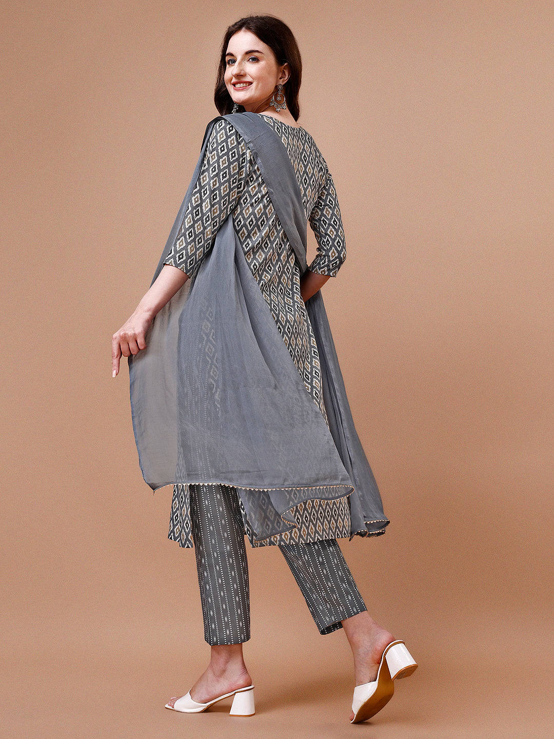 Ethnic Motifs Printed Cotton Kurta With Pant & Dupatta, Multicolor - Hiral Fashion
