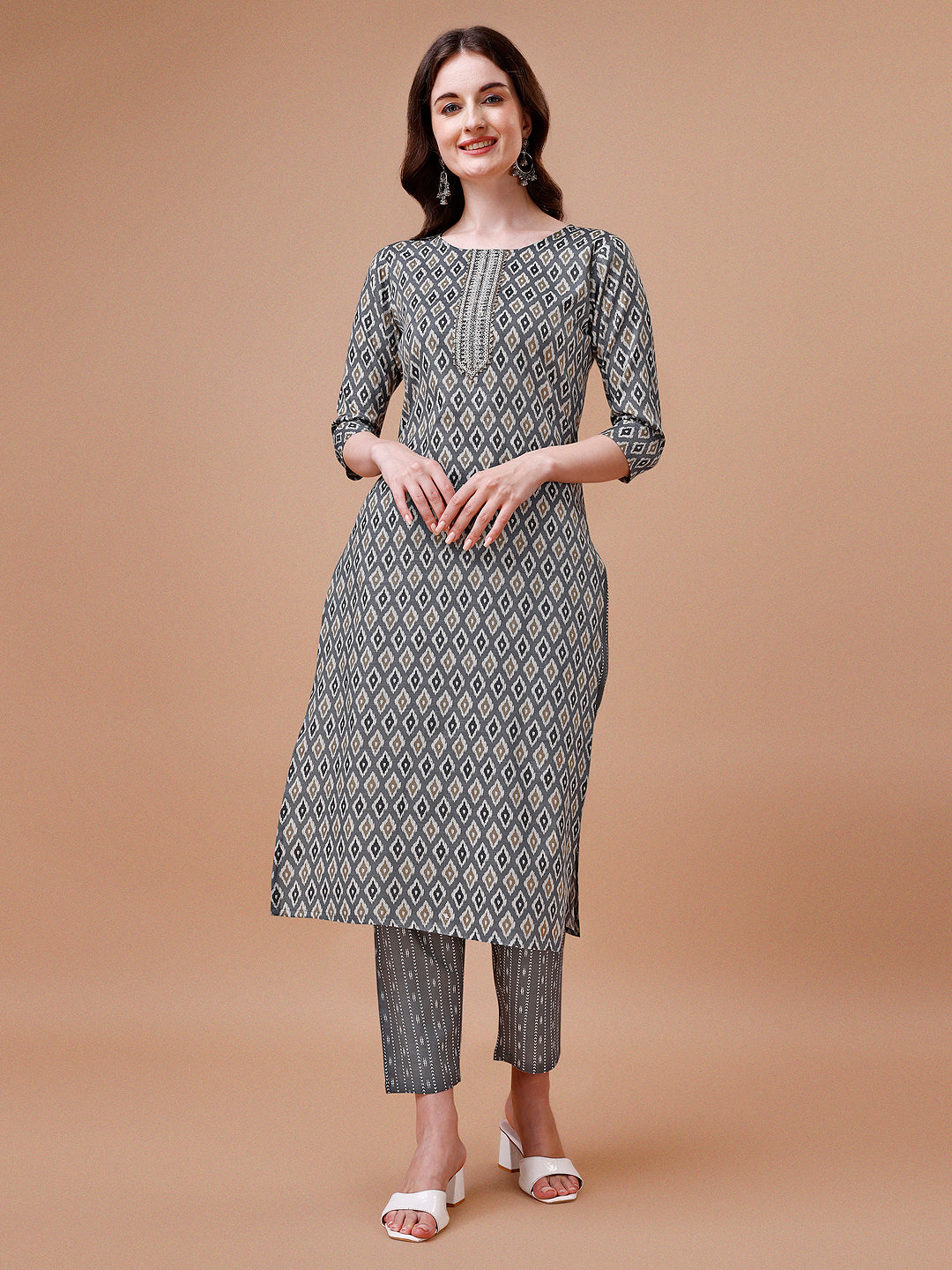 Ethnic Motifs Printed Cotton Kurta With Pant & Dupatta, Multicolor - Hiral Fashion