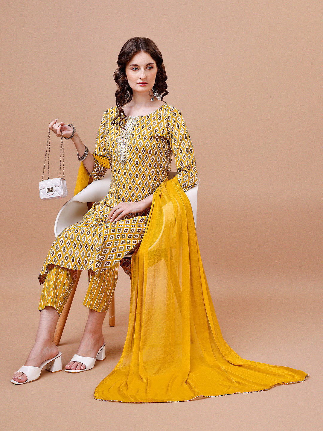 Ethnic Motifs Printed Cotton Kurta With Pant & Dupatta, Multicolor - Hiral Fashion