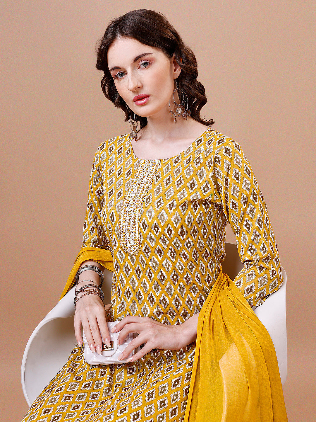 Ethnic Motifs Printed Cotton Kurta With Pant & Dupatta, Multicolor - Hiral Fashion