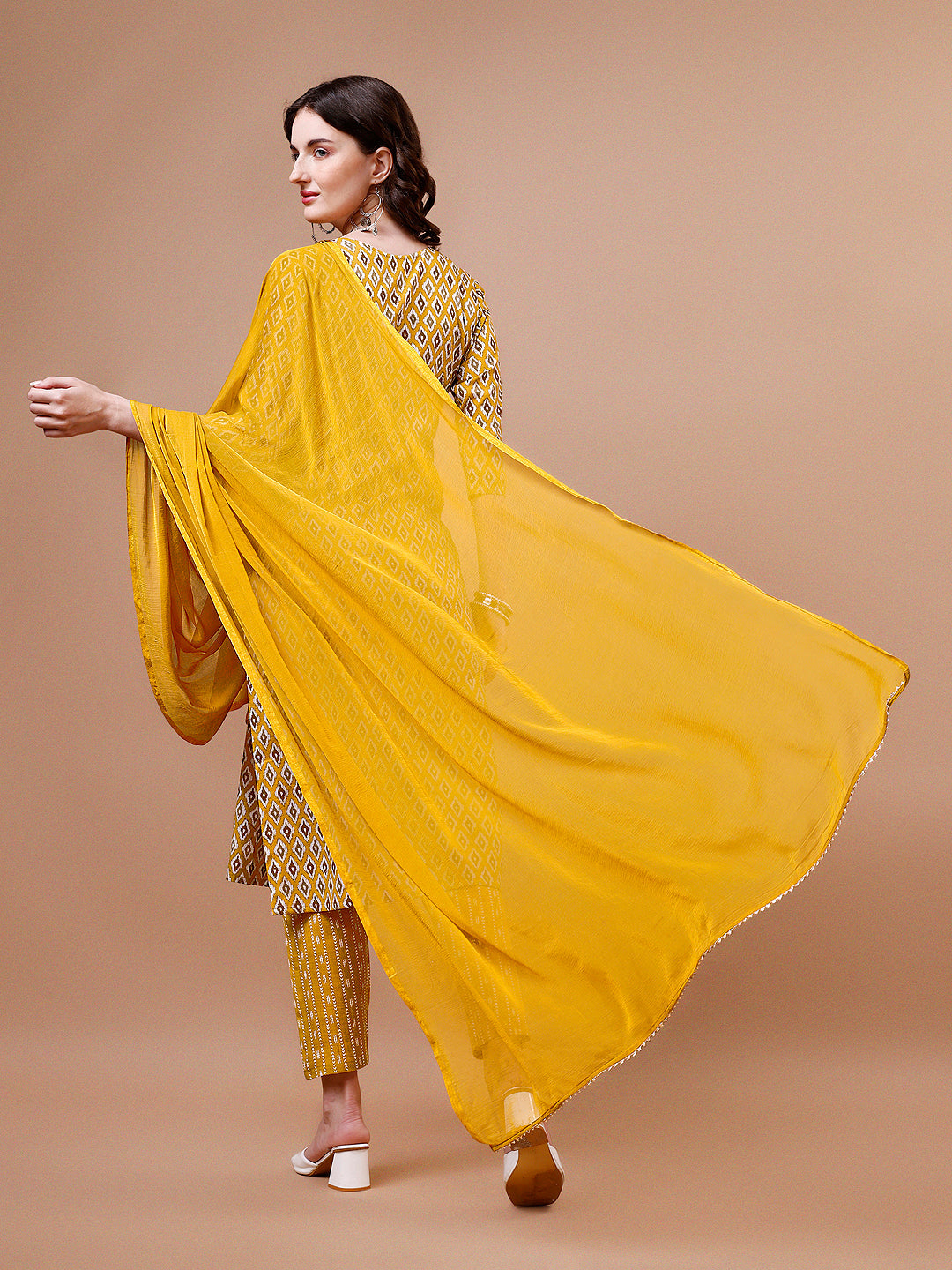 Ethnic Motifs Printed Cotton Kurta With Pant & Dupatta, Multicolor - Hiral Fashion