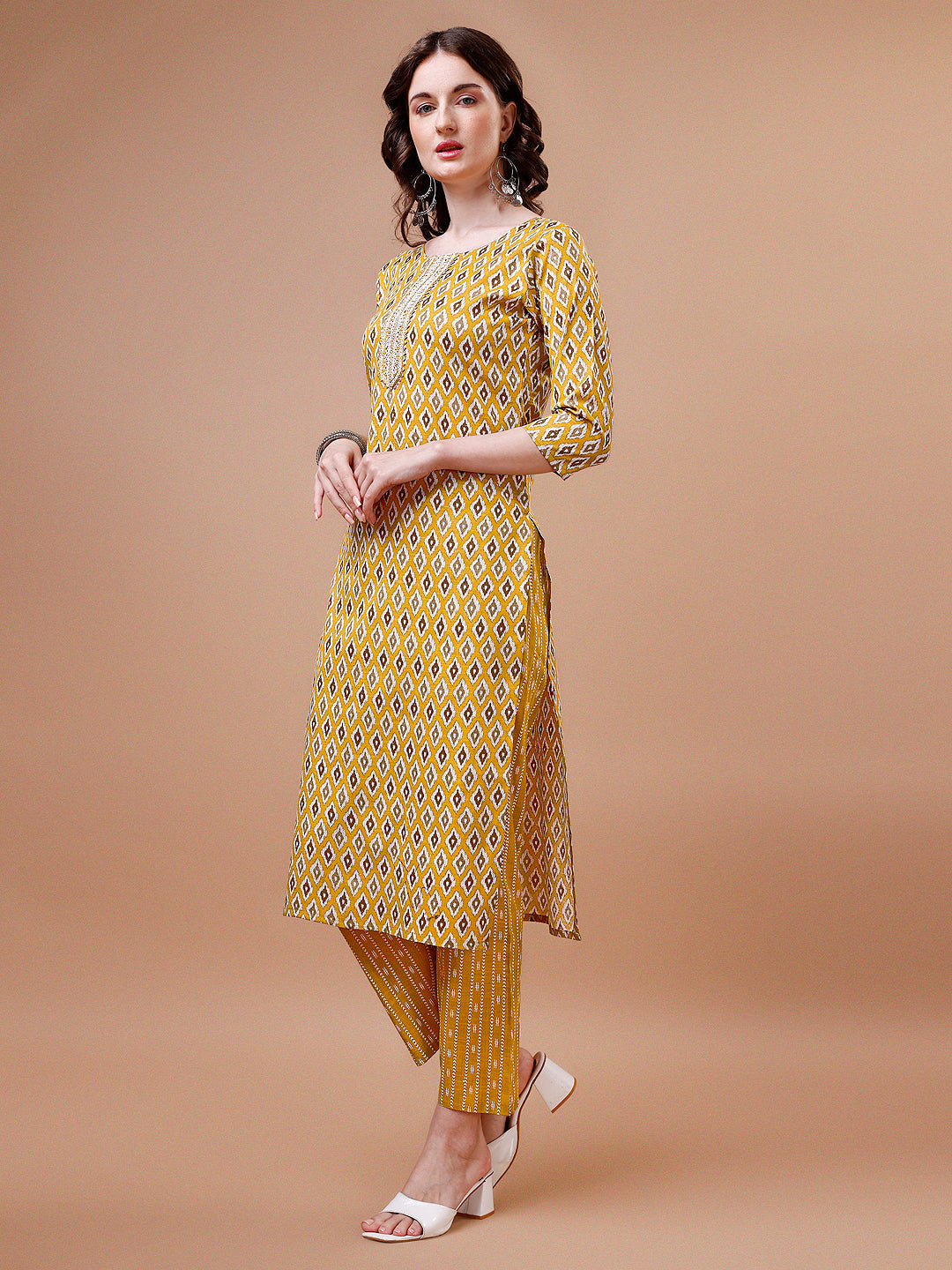 Ethnic Motifs Printed Cotton Kurta With Pant & Dupatta, Multicolor - Hiral Fashion