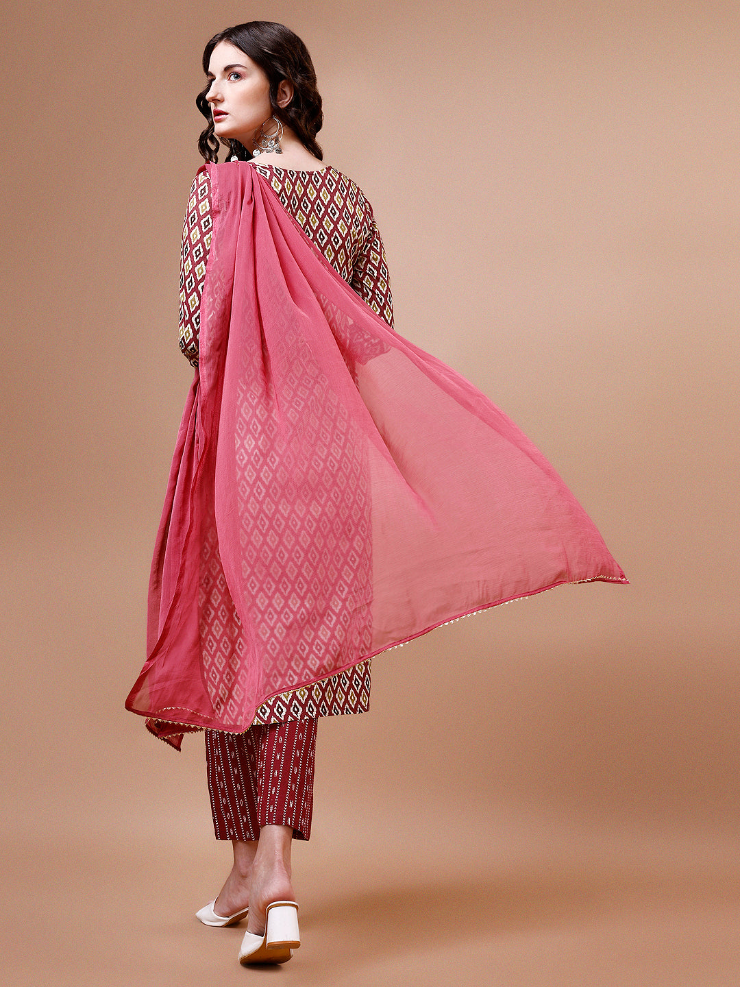 Ethnic Motifs Printed Cotton Kurta With Pant & Dupatta, Multicolor - Hiral Fashion