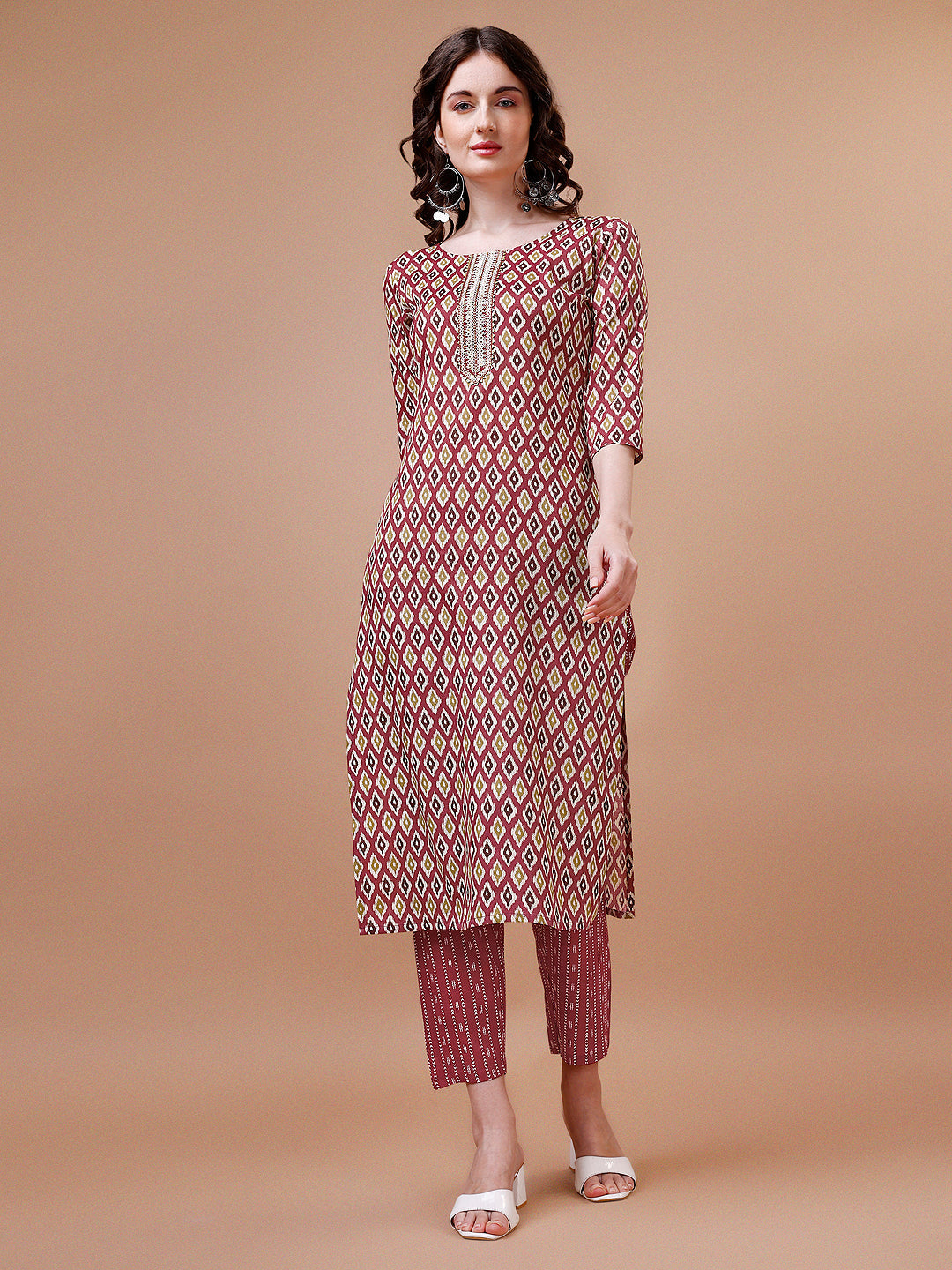 Ethnic Motifs Printed Cotton Kurta With Pant & Dupatta, Multicolor - Hiral Fashion