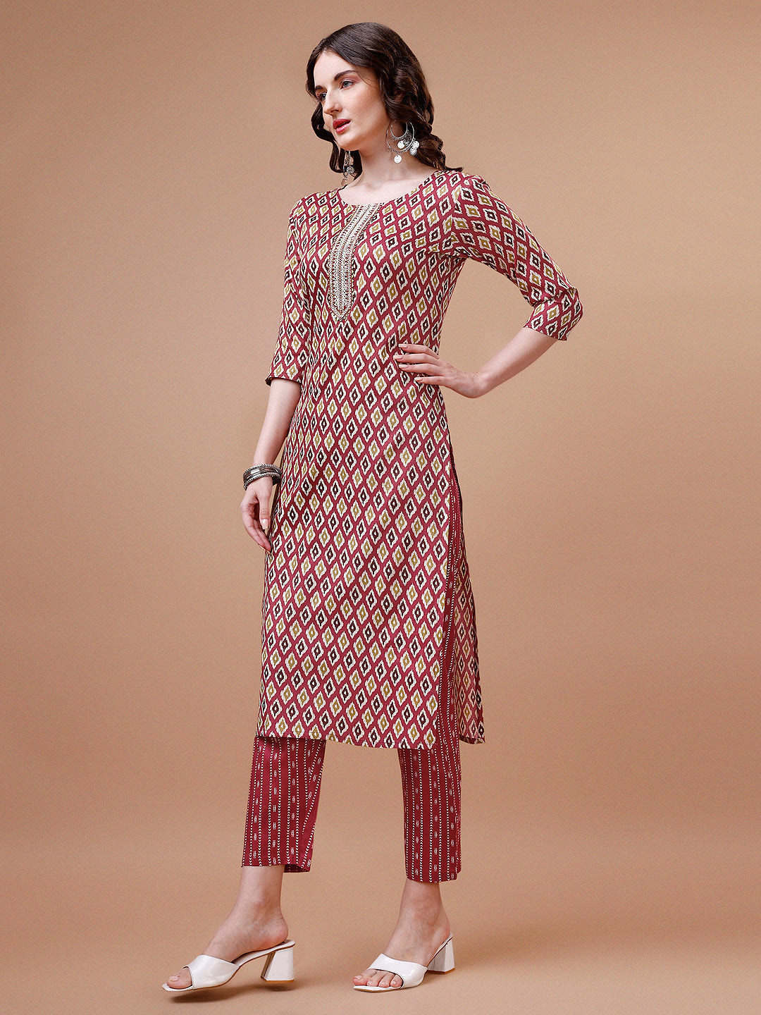 Ethnic Motifs Printed Cotton Kurta With Pant & Dupatta, Multicolor - Hiral Fashion