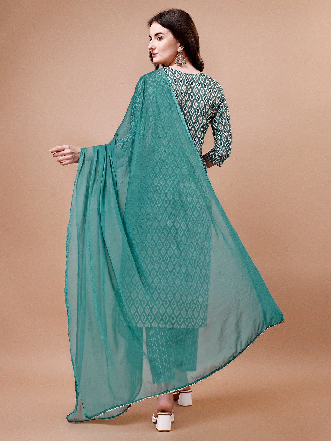 Ethnic Motifs Printed Cotton Kurta With Pant & Dupatta, Multicolor - Hiral Fashion