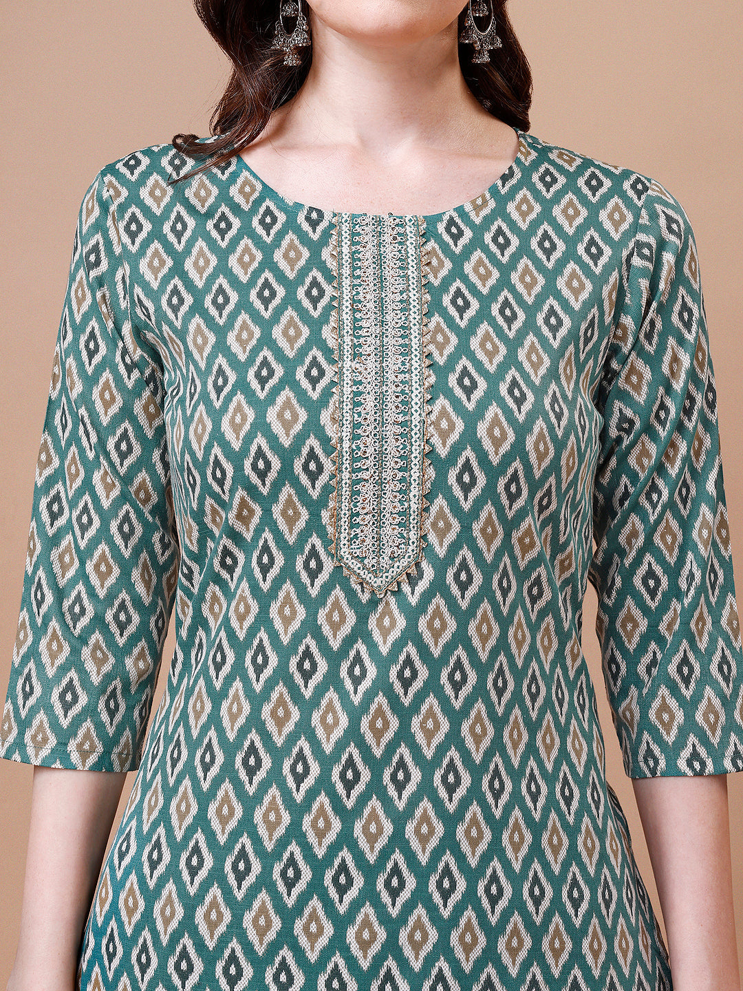 Ethnic Motifs Printed Cotton Kurta With Pant & Dupatta, Multicolor - Hiral Fashion