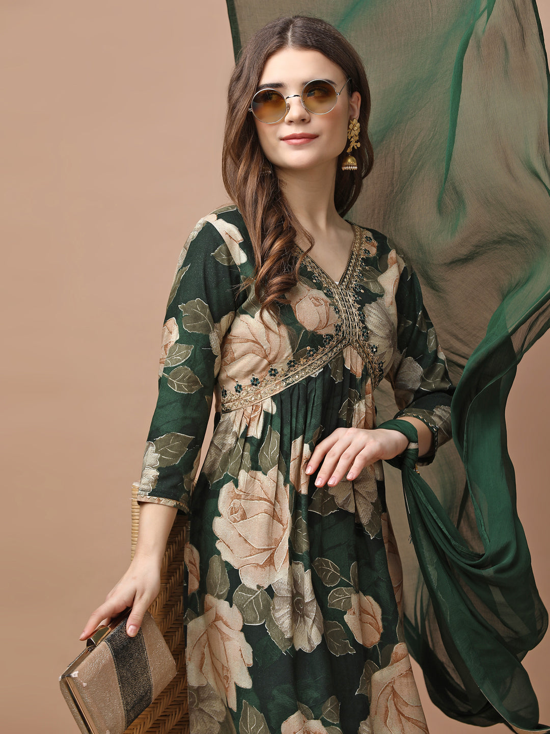 Alia Cut Rayon Embroidered & Floral Printed Kurta With Pant & Dupatta Premium, Multicolor - Hiral Fashion