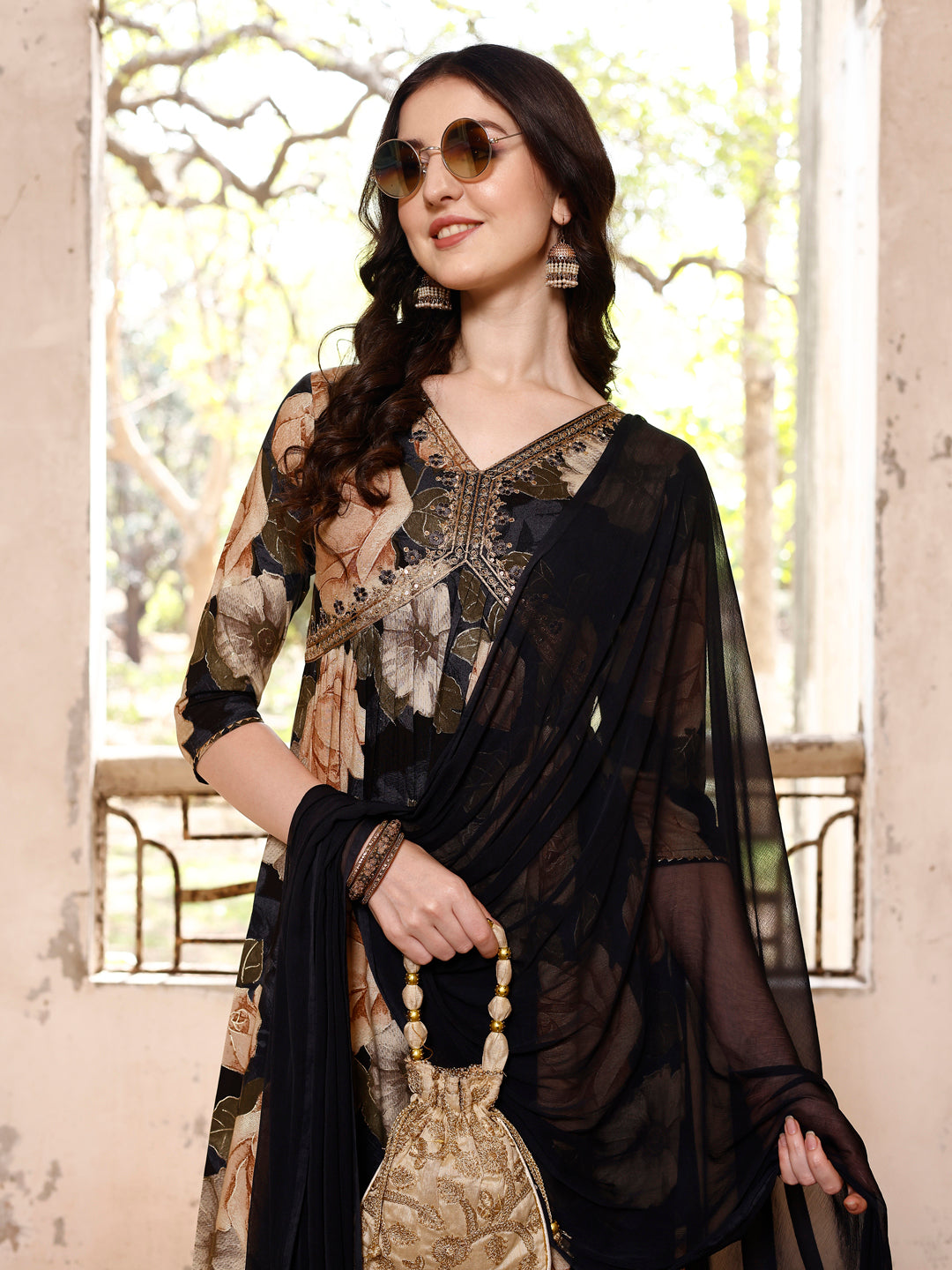 Alia Cut Rayon Embroidered & Floral Printed Kurta With Pant & Dupatta, Multicolor - Hiral Fashion