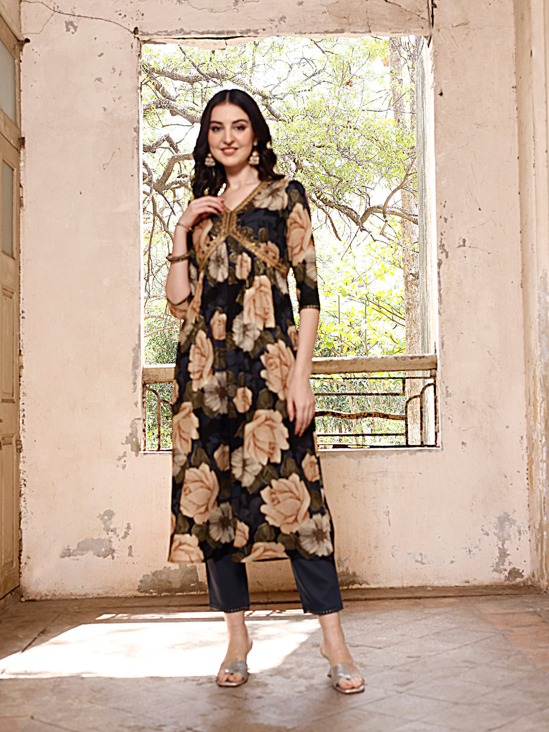 Alia Cut Rayon Embroidered & Floral Printed Kurta With Pant & Dupatta, Multicolor - Hiral Fashion