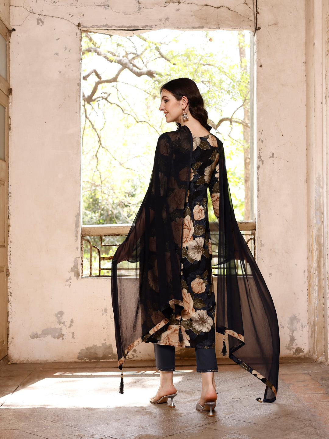 Alia Cut Rayon Embroidered & Floral Printed Kurta With Pant & Dupatta, Multicolor - Hiral Fashion