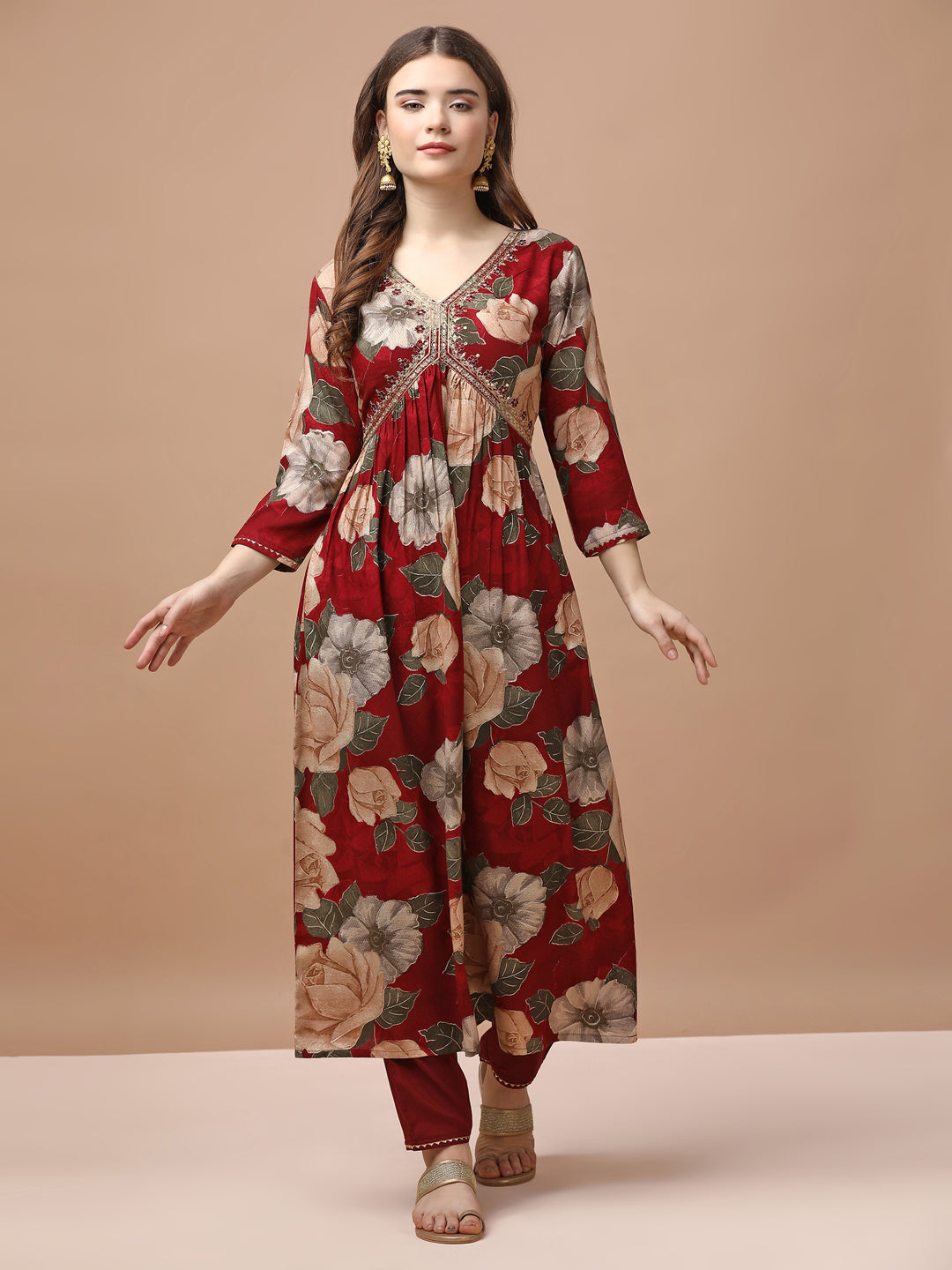 Alia Cut Rayon Embroidered & Floral Printed Kurta With Pant & Dupatta Premium, Multicolor - Hiral Fashion