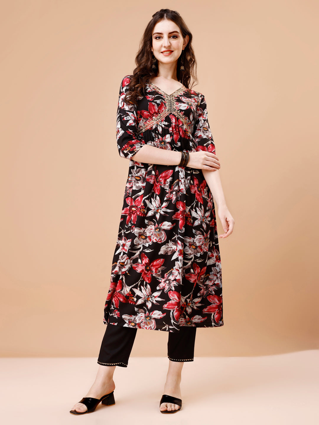 Alia Cut Embroidered & Floral Printed Rayon Kurta With Pant & Dupatta, Multicolor - Hiral Fashion