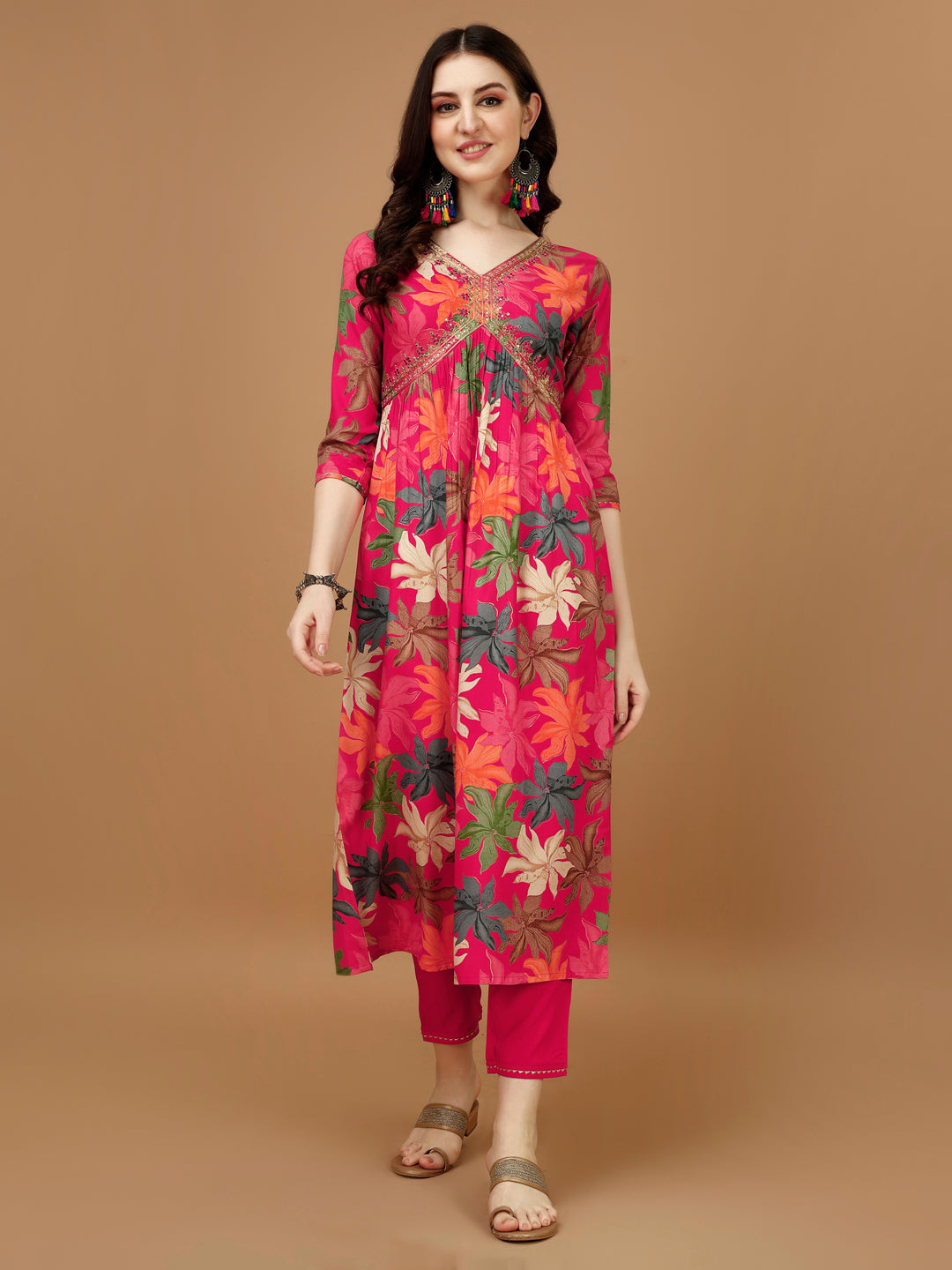 Alia Cut Rayon Embroidered & Floral Printed Kurta With Pant & Dupatta, Multicolor - Hiral Fashion